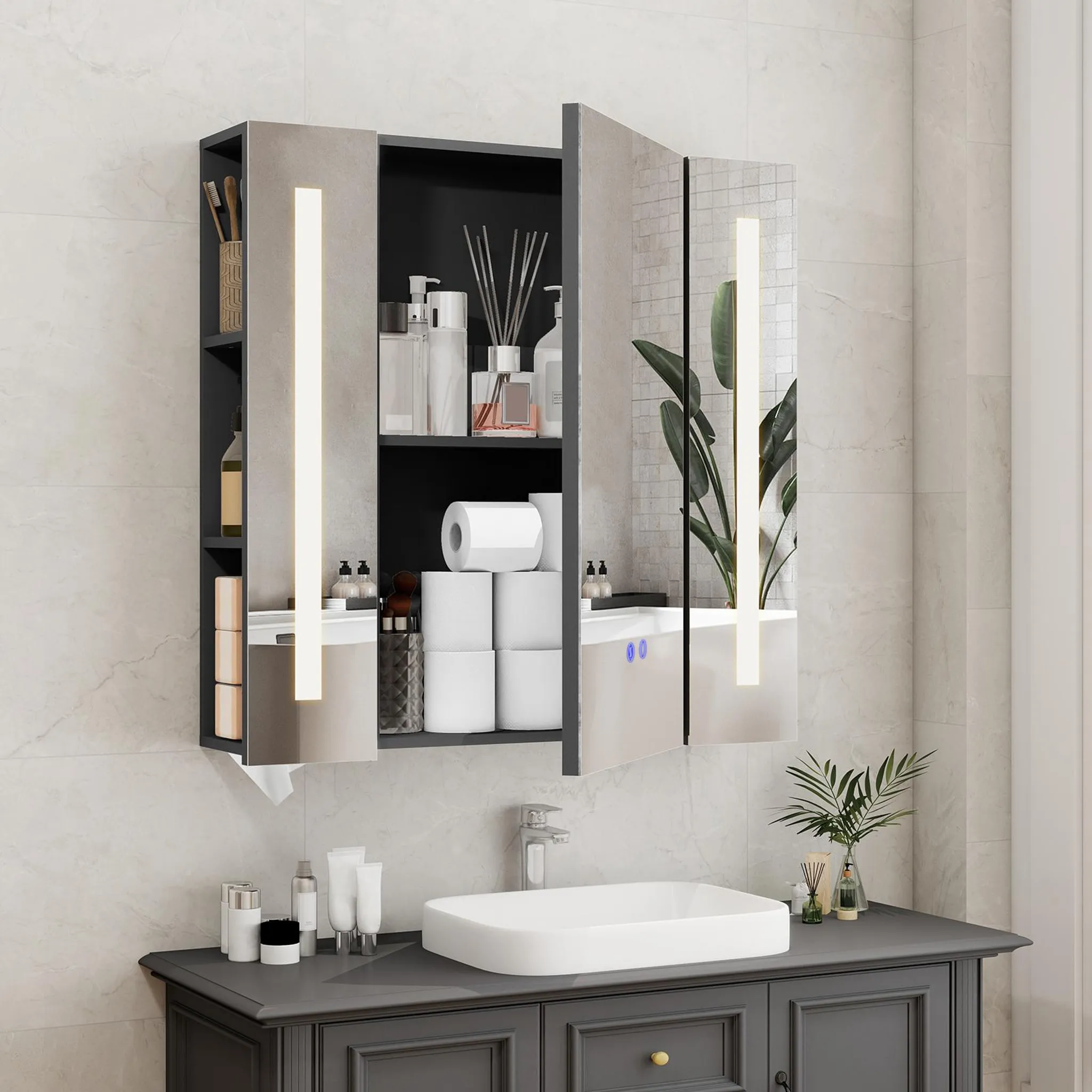 Coiffeuse Beatrice Blanc VICCO Avec Miroir LED Et 3 Tiroirs - Table De Toilette Almina