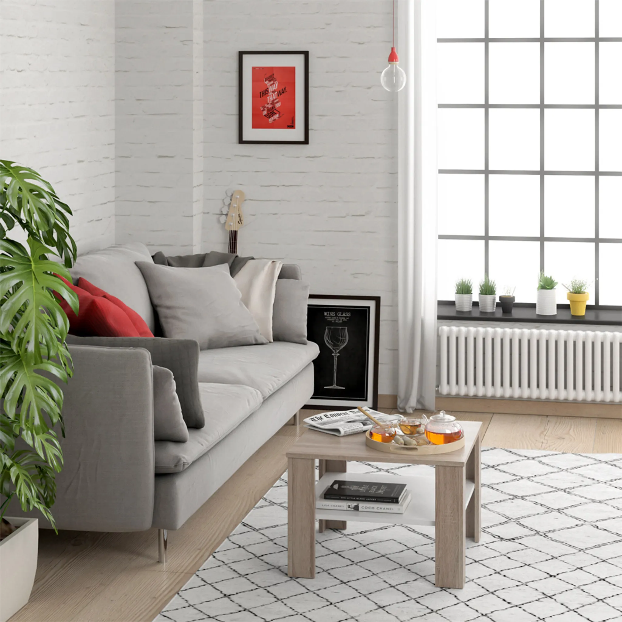 Sonoma Tavolino Da Salotto 100x45x45 Cm - Legno E Ferro, Grigio, Stile Moderno