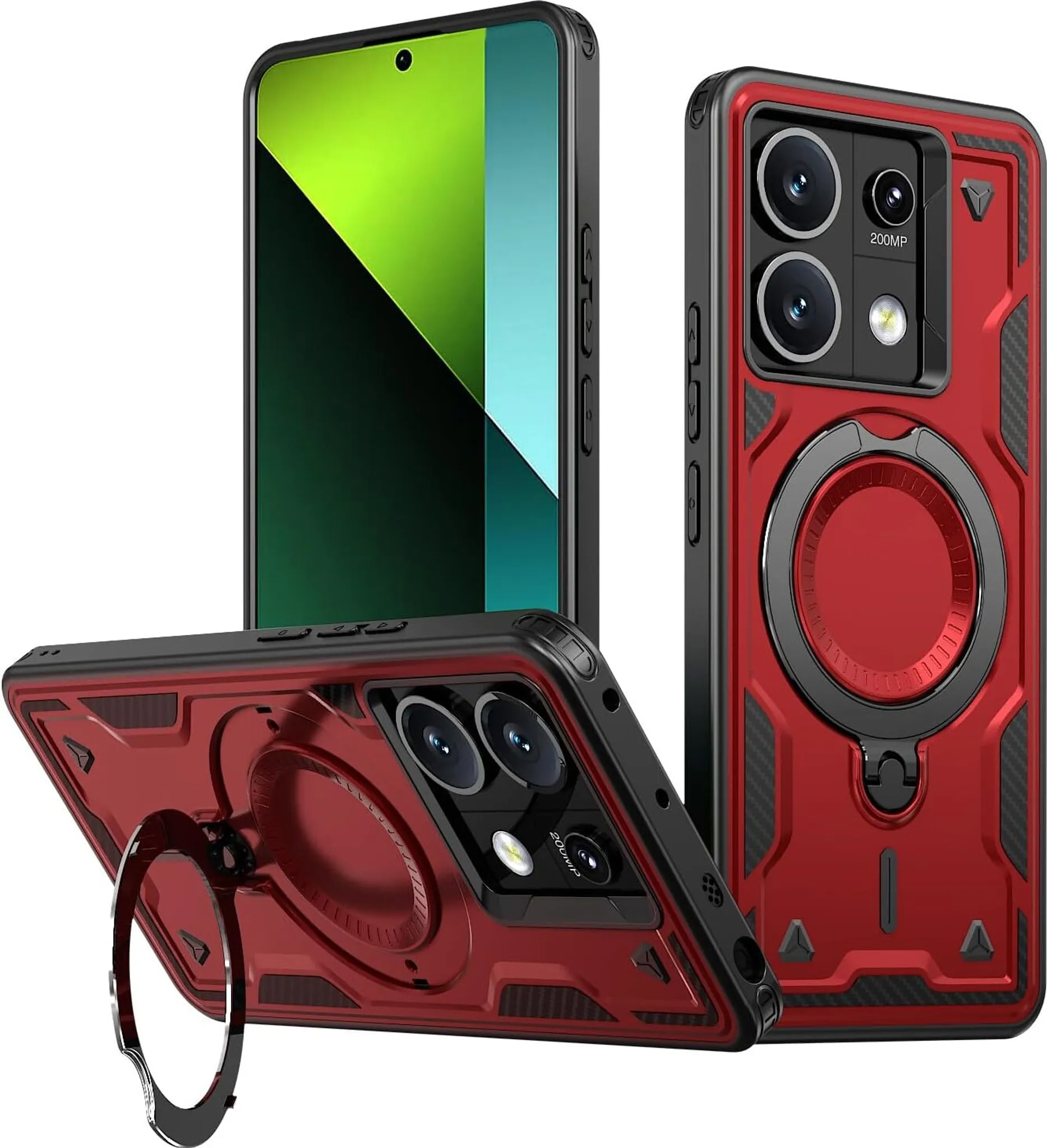 Custodia Honor 70 Con Supporto Pieghevole – Cover Protettiva Militare, Hard PC + Silicone TPU, Ricarica Wireless, Rosso