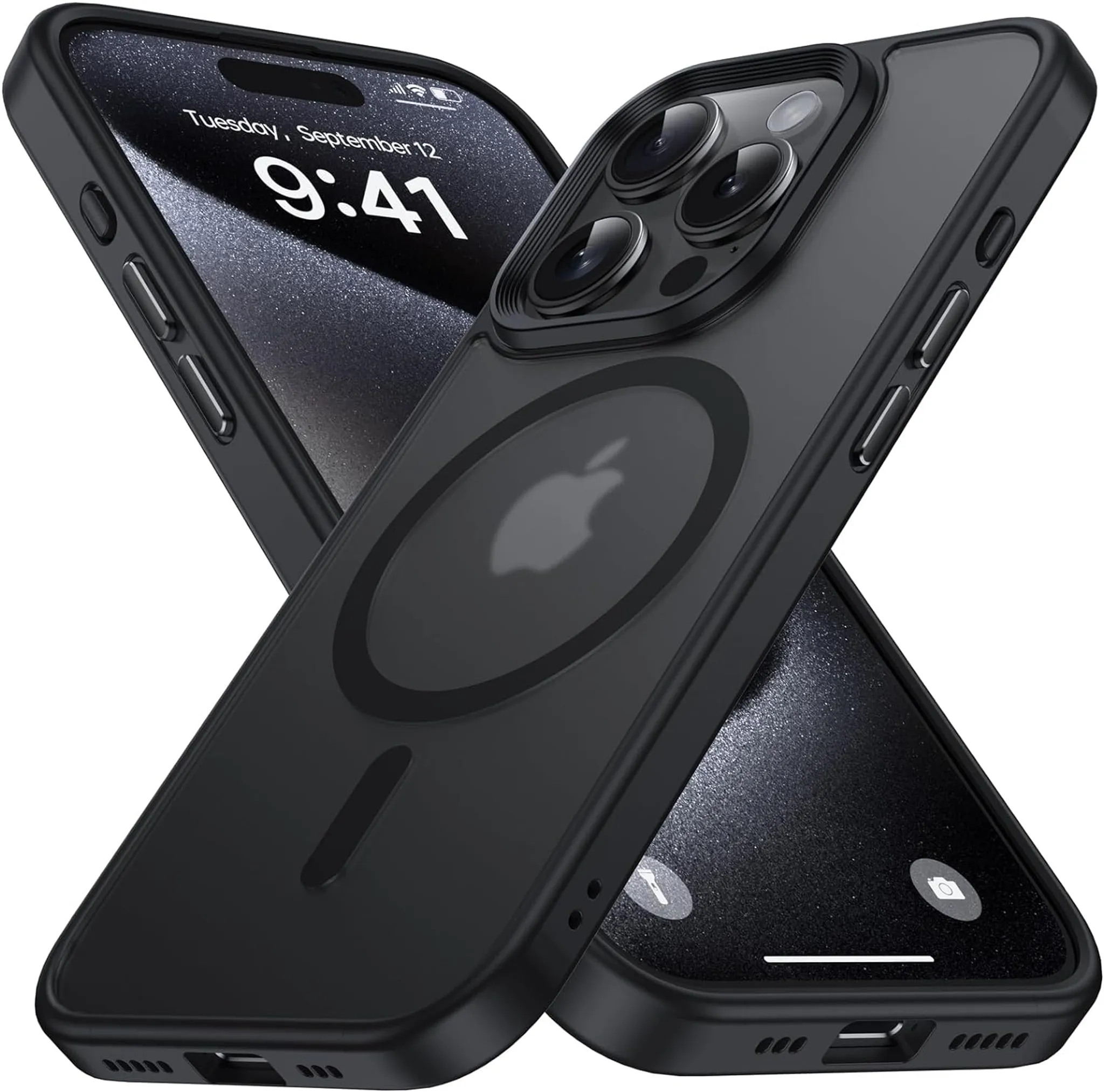 Hülle für iPhone 15 Pro Schutz Hard Schale MagSafe Case Tasche Schwarz