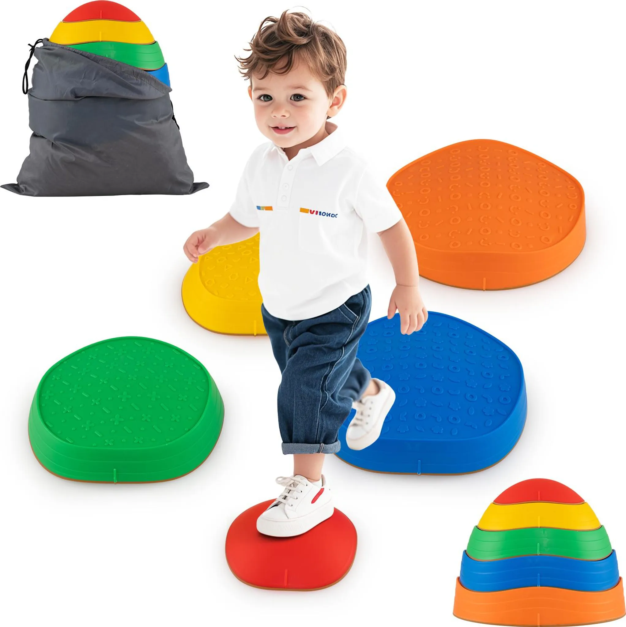 Stepping Stones – Lot De 12 Pierres D’équilibre Pour Enfants, Antidérapantes, Intérieur Et Extérieur, Empilables