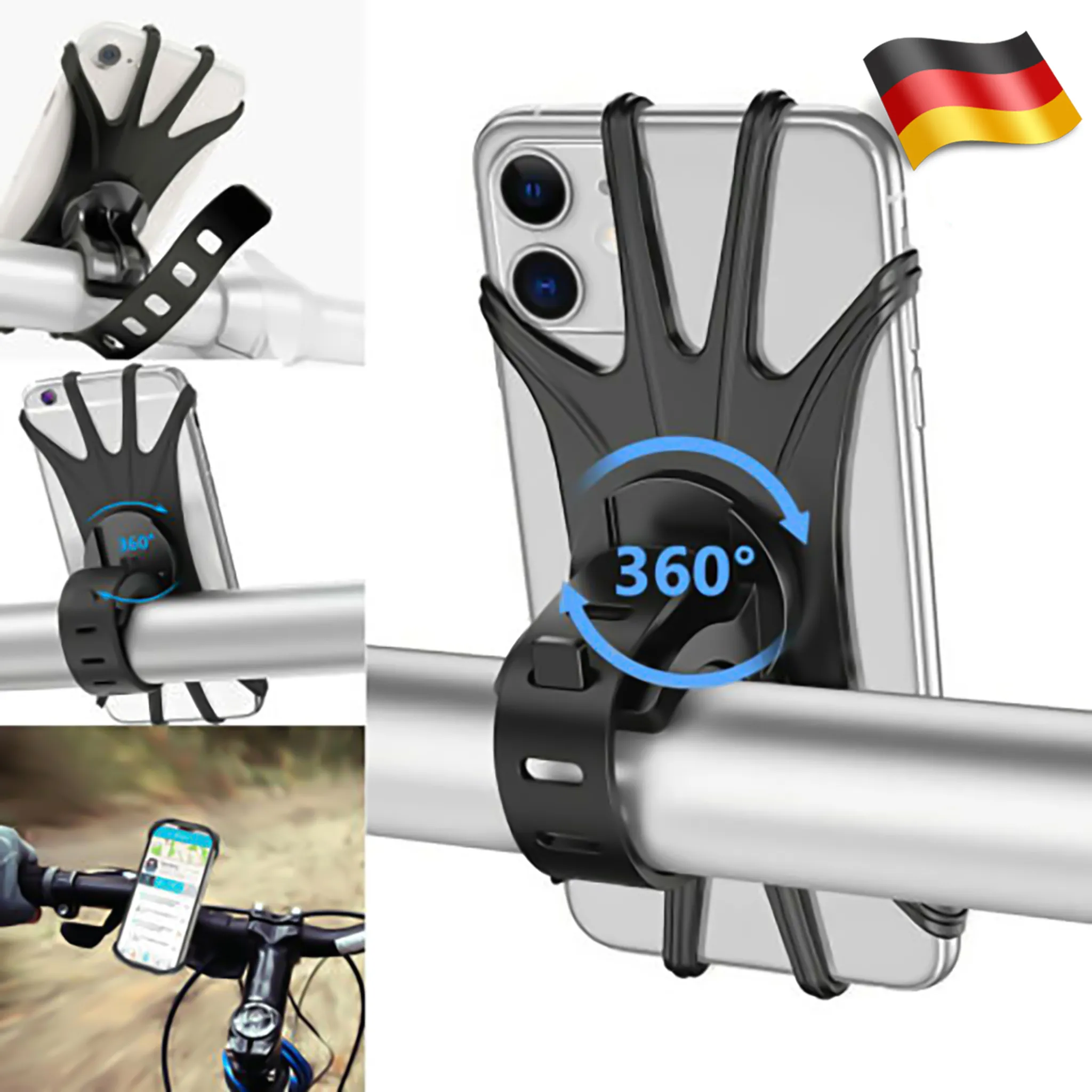 TEUEN Handyhalterung Motorrad, Handyhalter Fahrrad Universal 360° Lenker  Halter für Face/Touch ID Telefonhalterung für 4,0-6,8 Smartphone