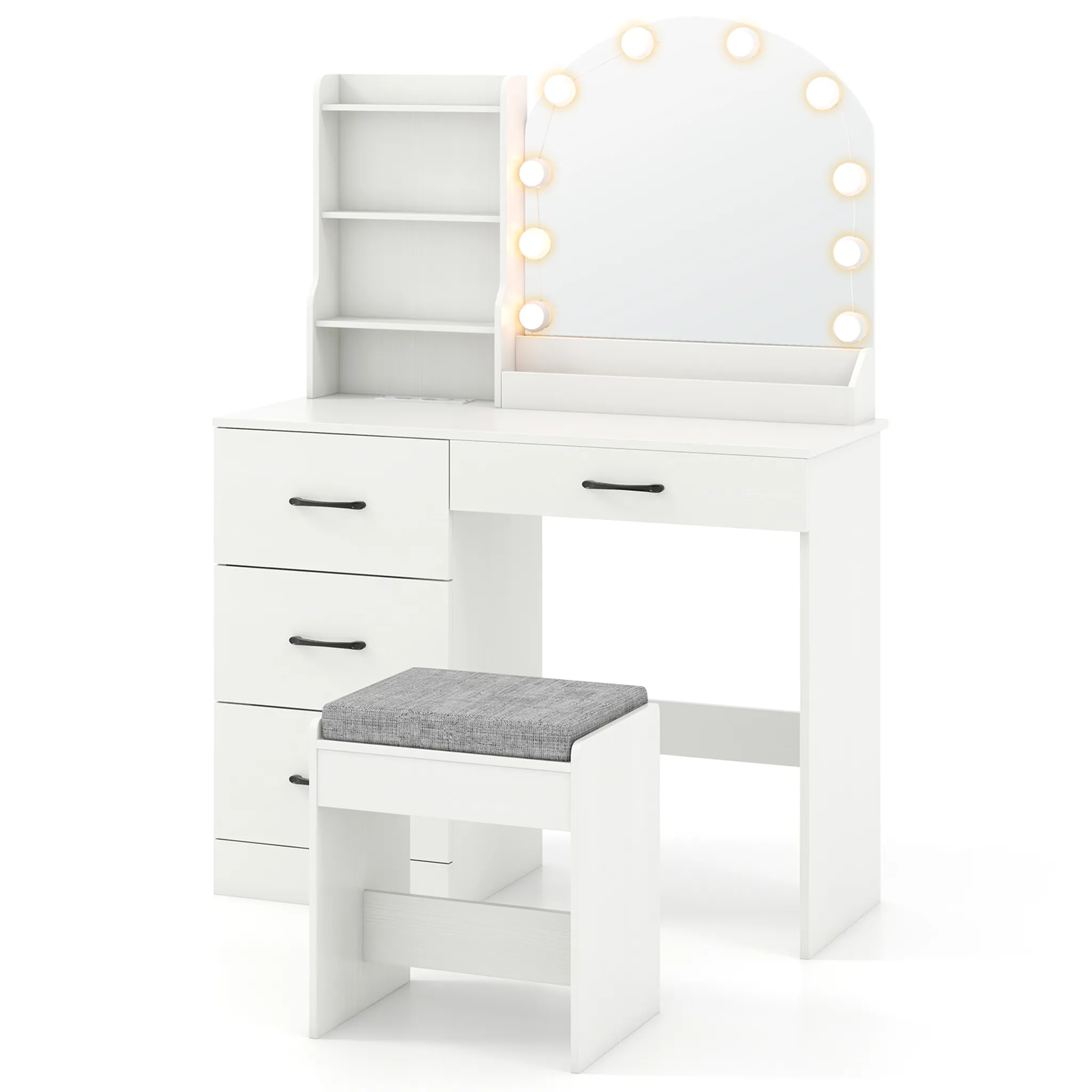 Tavolo Toeletta Trucco Con Specchio LED 3 Colori E Luci Regolabili, Scrivania Con Cassetti E Armadietto Antipolvere Per La Camera Da Letto