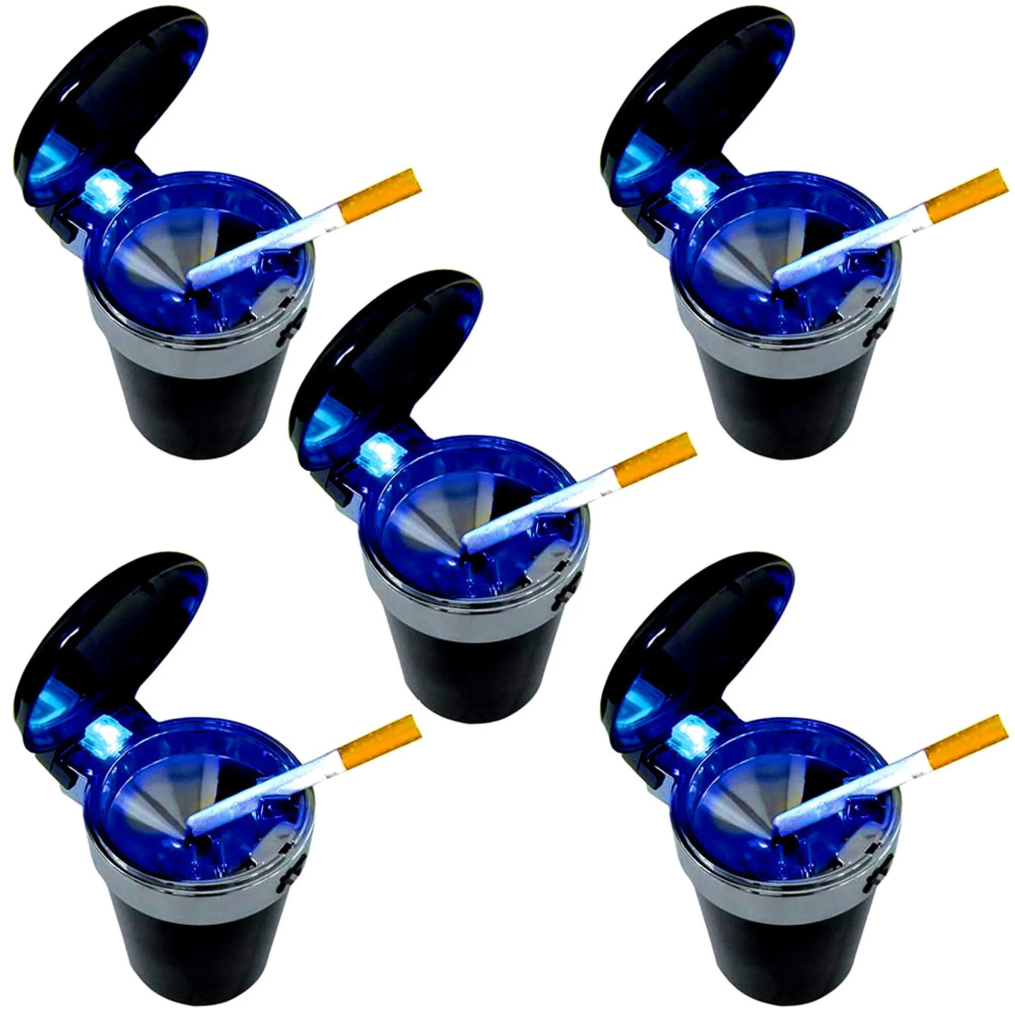 2x Aschenbecher Auto LED Beleuchtung + Deckel Getränkehalter