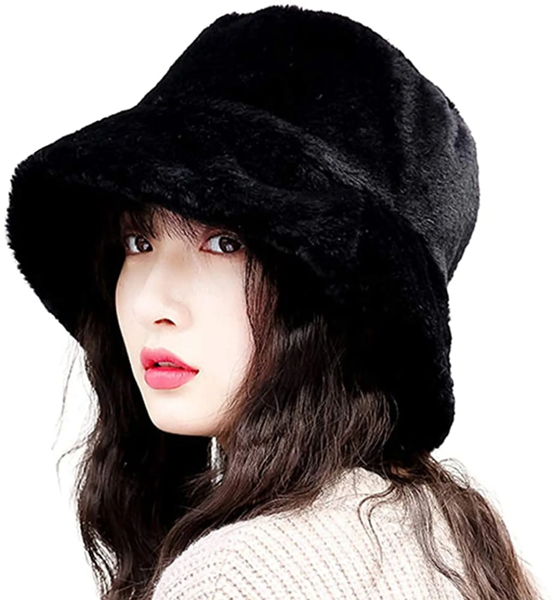 warme Mütze flauschig breite Krempe unisex weicher Winterhut GuanGu Damen-Kappe aus Kunstfell 