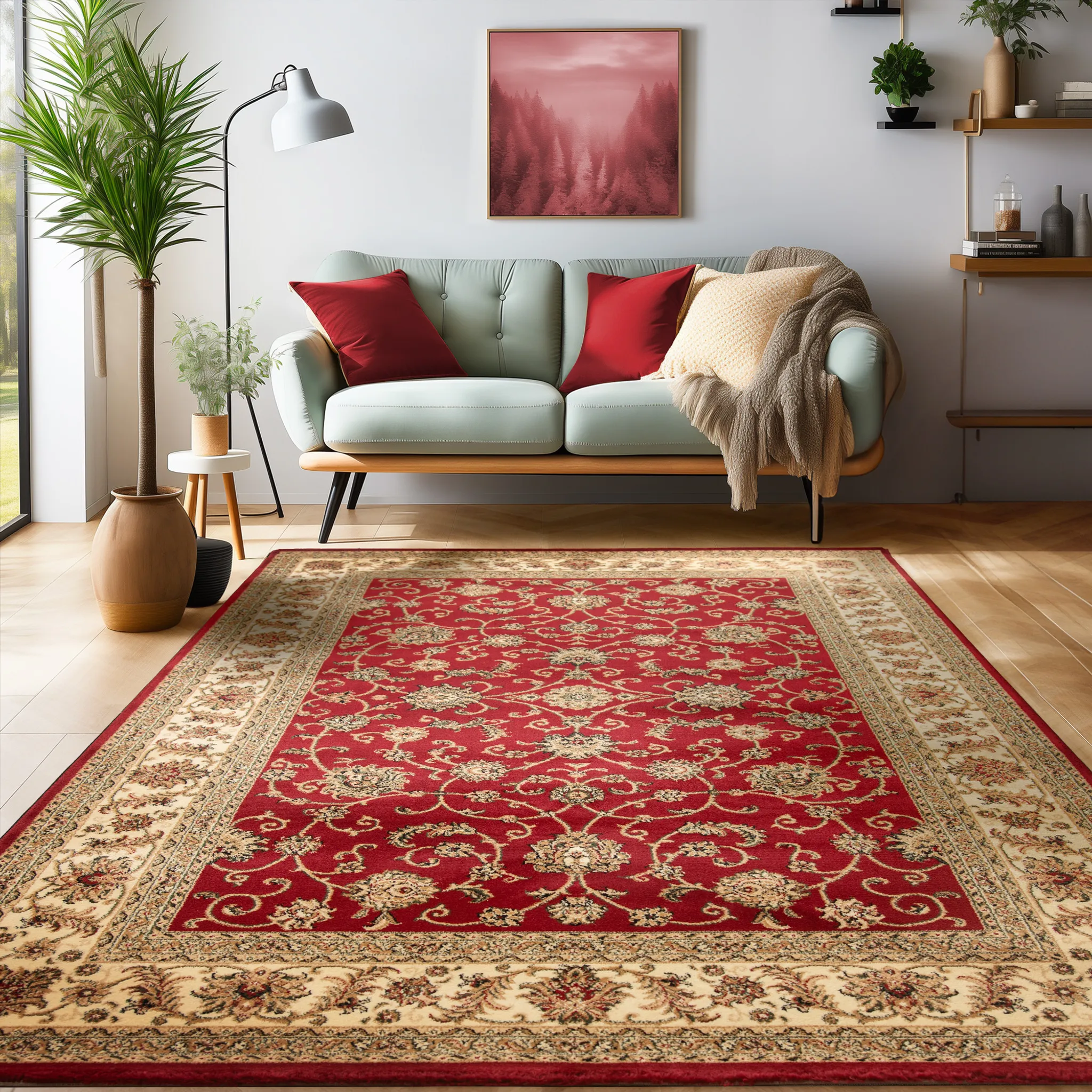 Orientalischer Teppich Wohnzimmer Boho Teppich Verschiedene Größen Farbe:  Rot-1, Grösse:300x400 cm