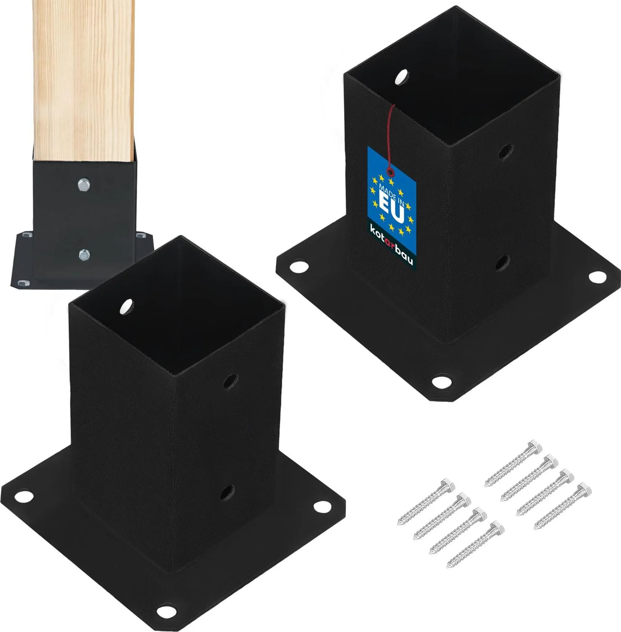 Supporto Palo Regolabile KOTARBAU 110x110x250 Mm In Acciaio Verniciato Antracite – Base Per Travetti Con Barra Filettata M24, Per Strutture In Legno