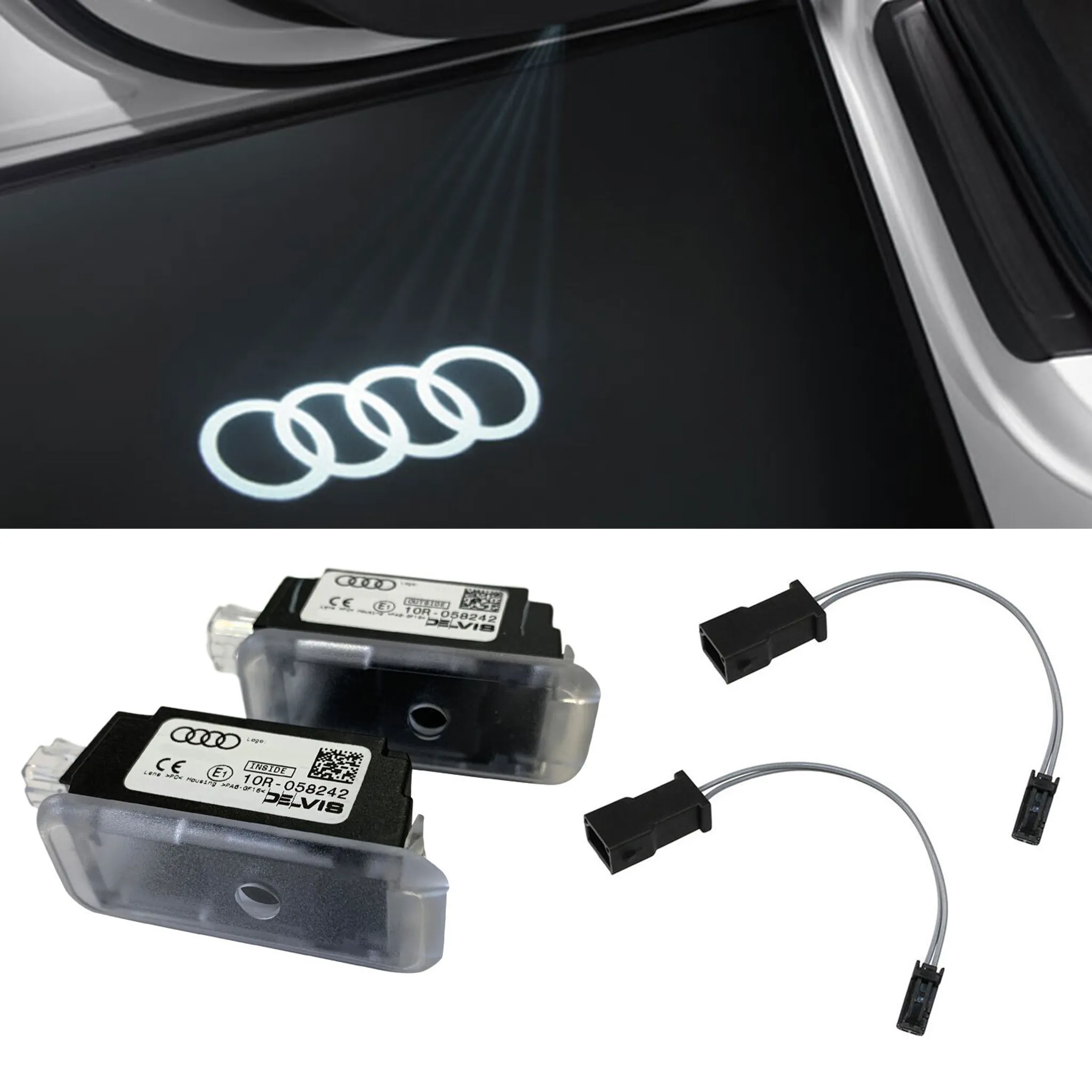 Original Audi RS LED Einstiegsbeleuchtung Logo Türe Projektor SET Links +  Rechts inklusive Adapter SET 4S0947409G + 4S0947410G für viele Audi