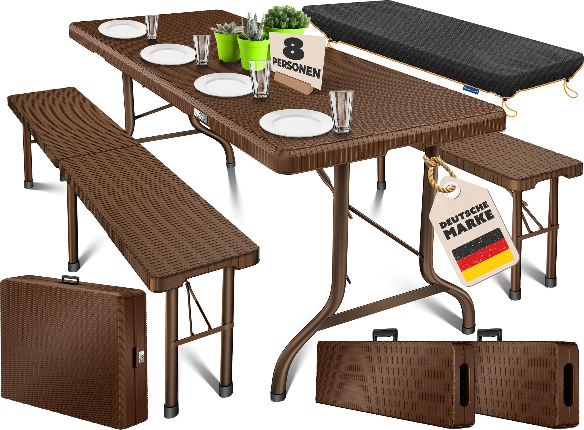 Brandsseller Kussenset voor bierbank set – 3-delig: 2 bankkussens 220x25 cm tafellaken 240x70 cm – Voor standaard biertafel sets – Outdoor zitkussens – Ecru