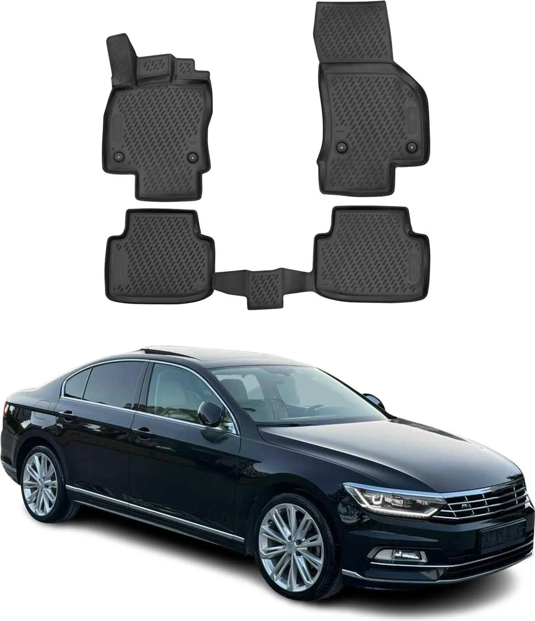 Tappetini In Gomma Su Misura Per VW Passat B8/Alltrack (dal 2014) - Set 4 Pezzi Antiscivolo, Colore Nero - Made In EU - 3