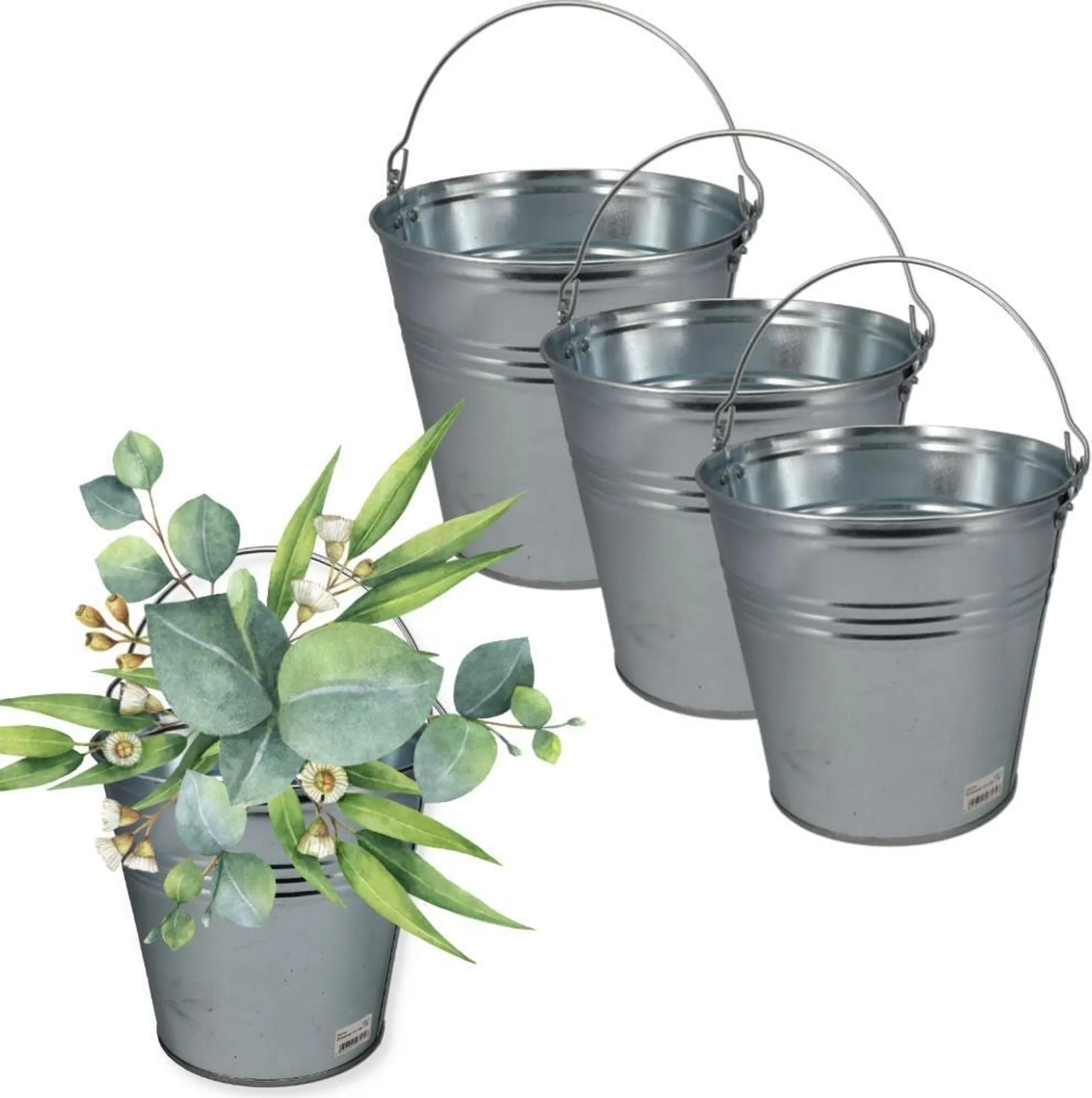 AB Tools Eimer Aus Verzinktem Stahl, 15 Liter – 4 Stück, Mit Holzgriff, Für Garten, Grill, Gewächshaus & Haushalt