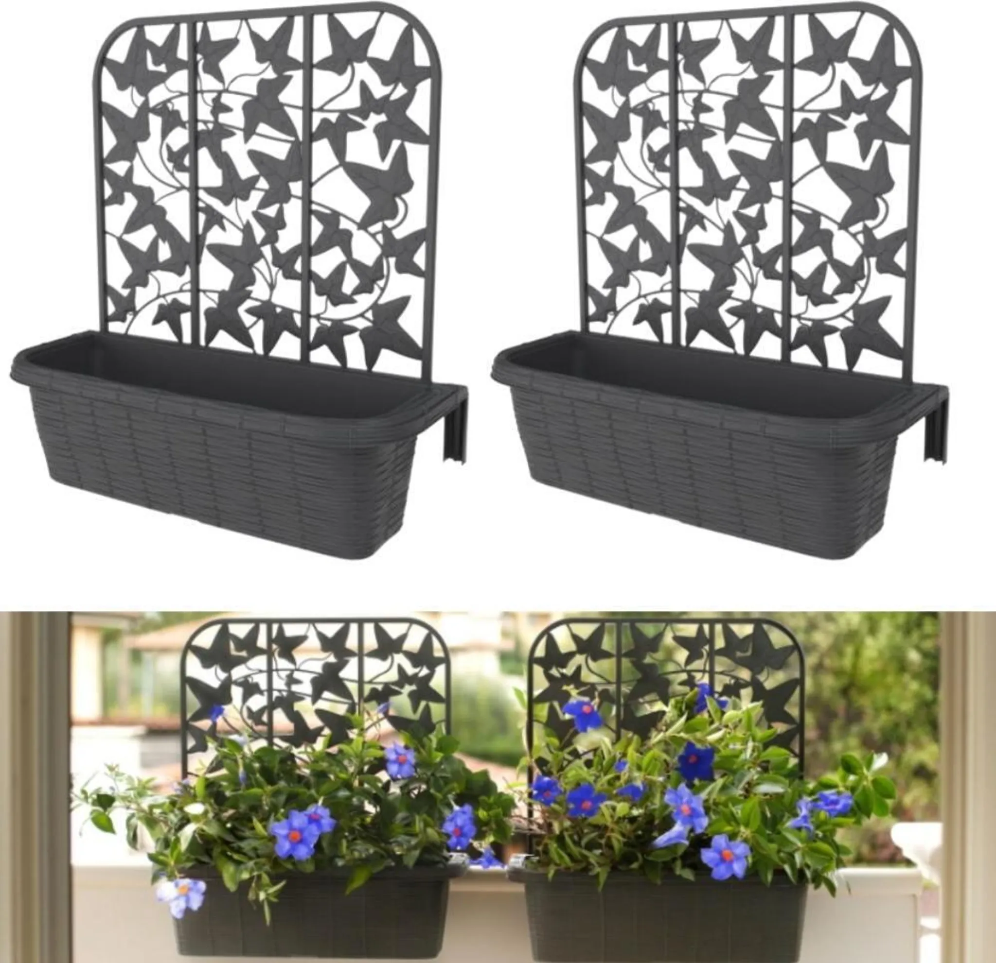 Großer Blauer Blumenkasten Für Balkon & Terrasse – Mit Halterung Für 2x6 Cm Geländer