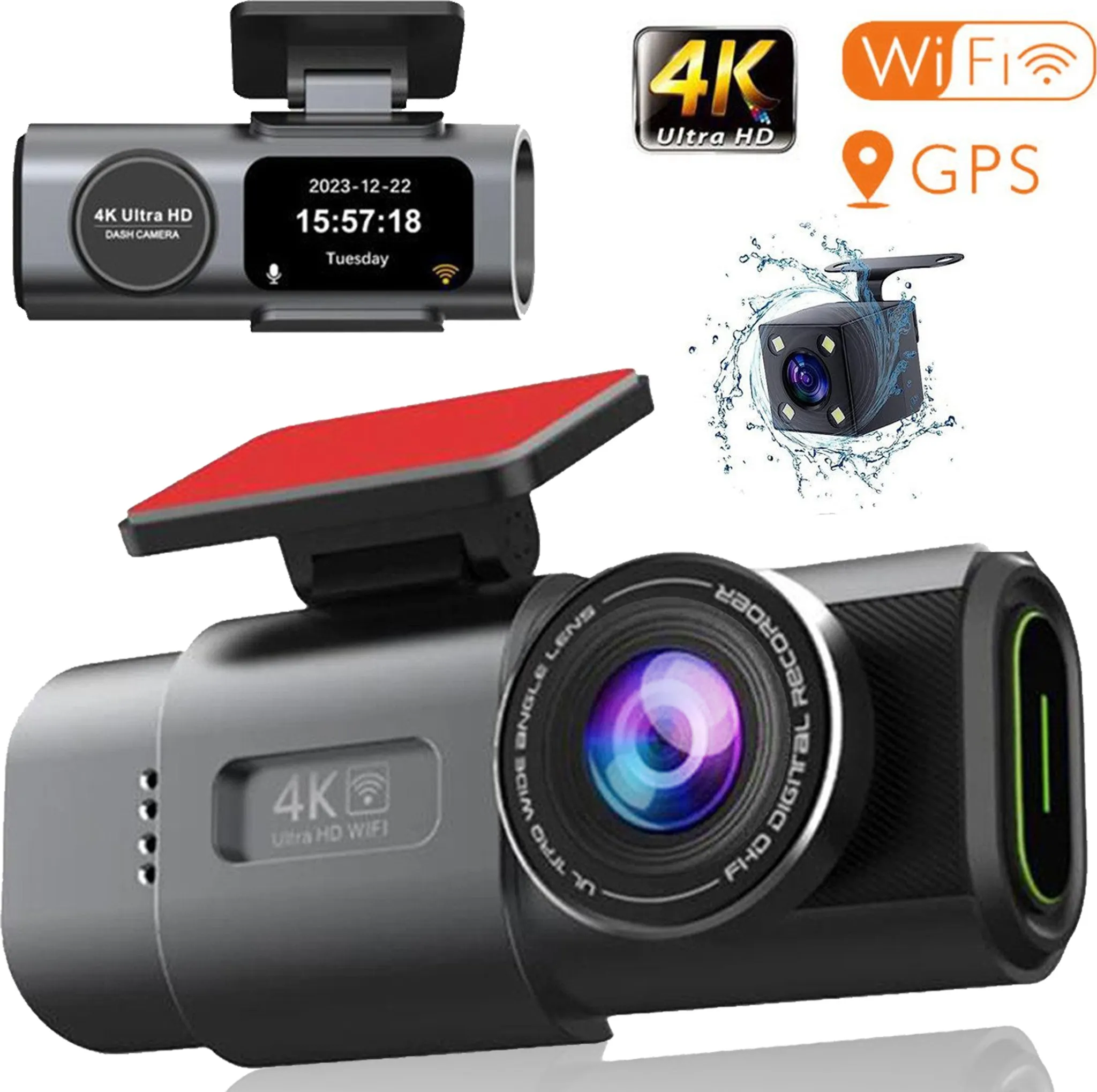 Osmo Dashcam Pro 2.0 4K Mit 1080P Heckkamera - WLAN Dashcam Mit 64GB Karte & Nachtsicht