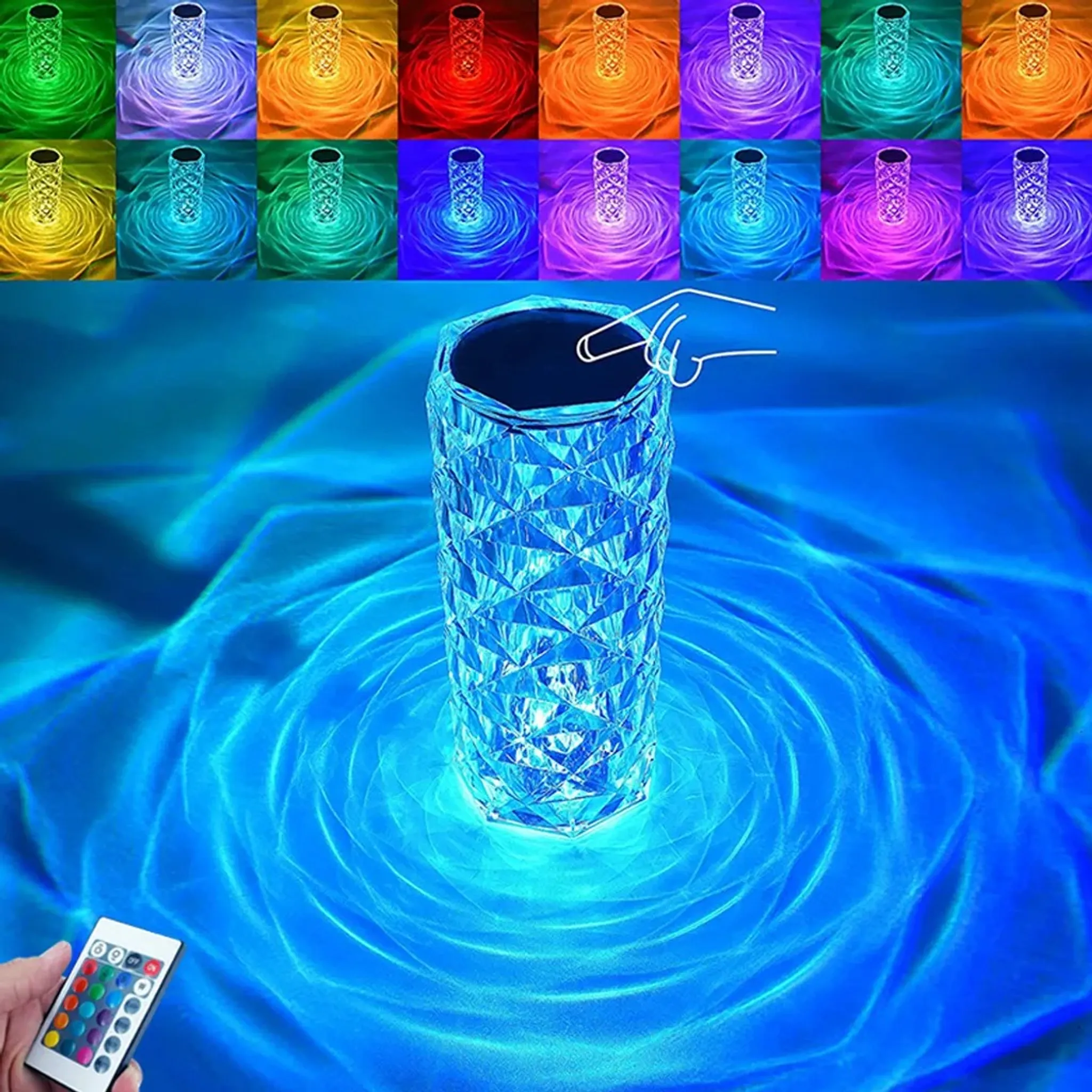 10-Zoll-Kristall-Diamant-Tischlampe, Touch-Control-Nachttischlampe mit USB-Anschluss  Multicolor Change Creative Romantic Rose Acryl LED-Licht