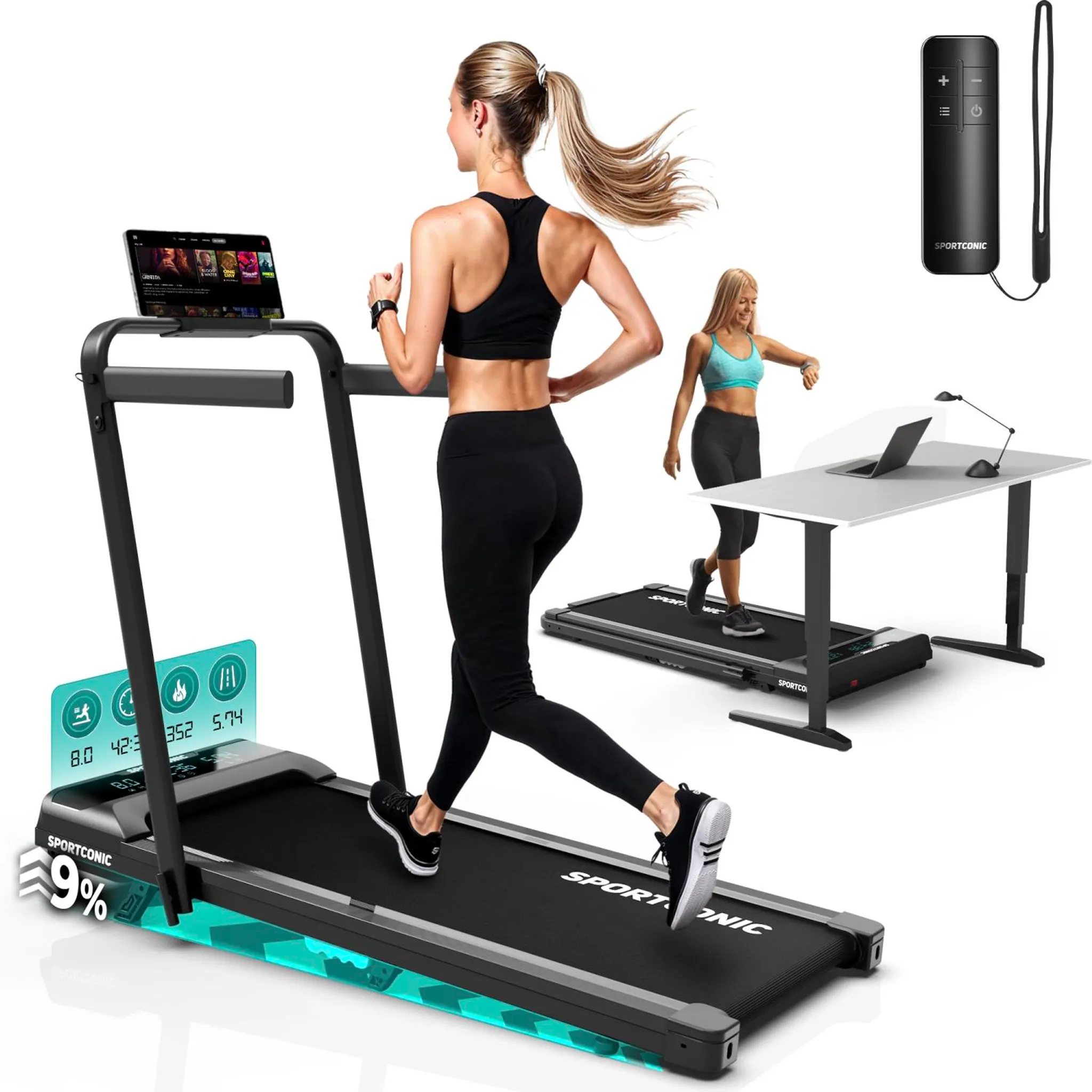 Tapis de course électrique Zipro® Pacto 1-16 km/h - Ceinture mobile - 12 programmes