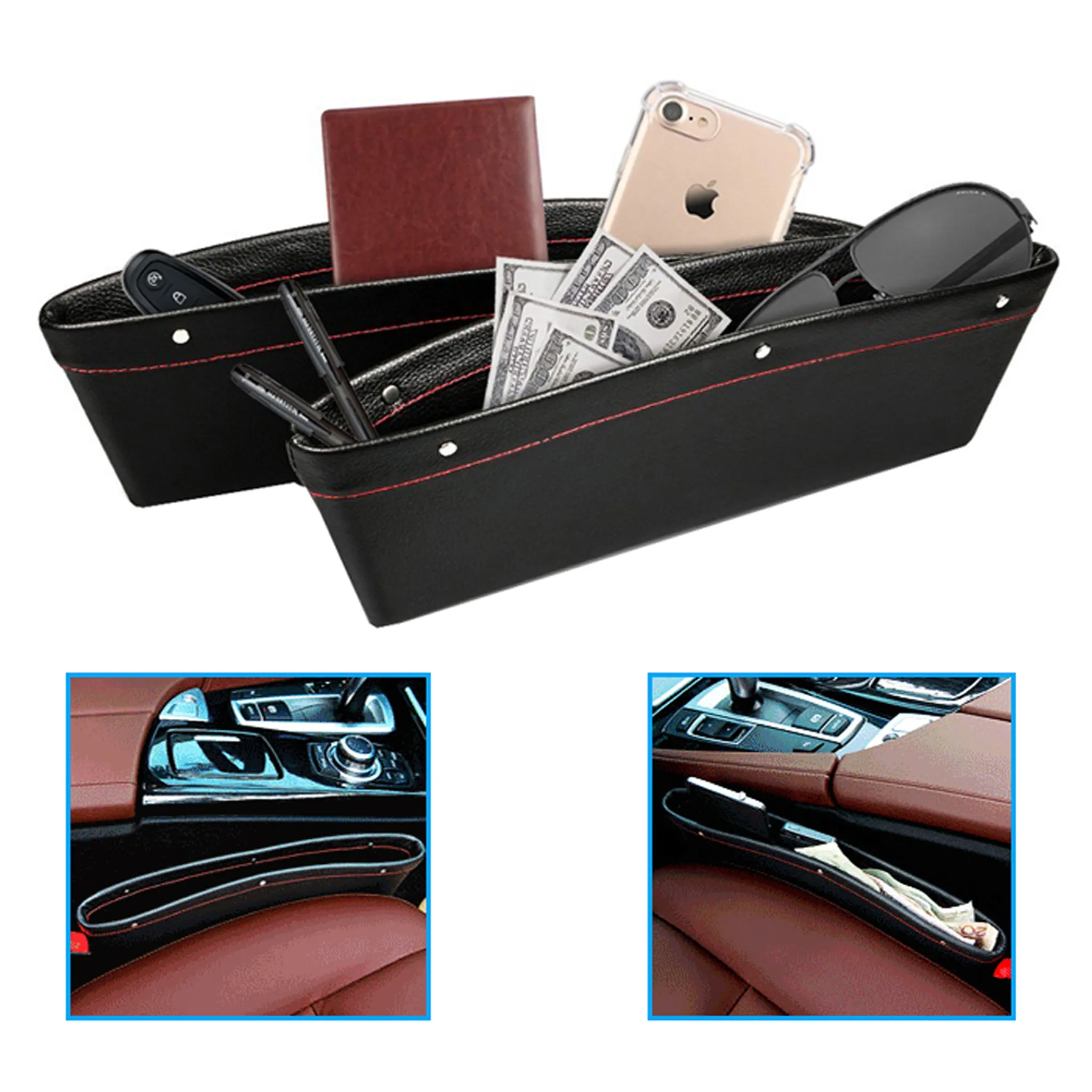 Leder-Autositz-Aufbewahrungsbox, Autositz-Lückenfüller, Autositz