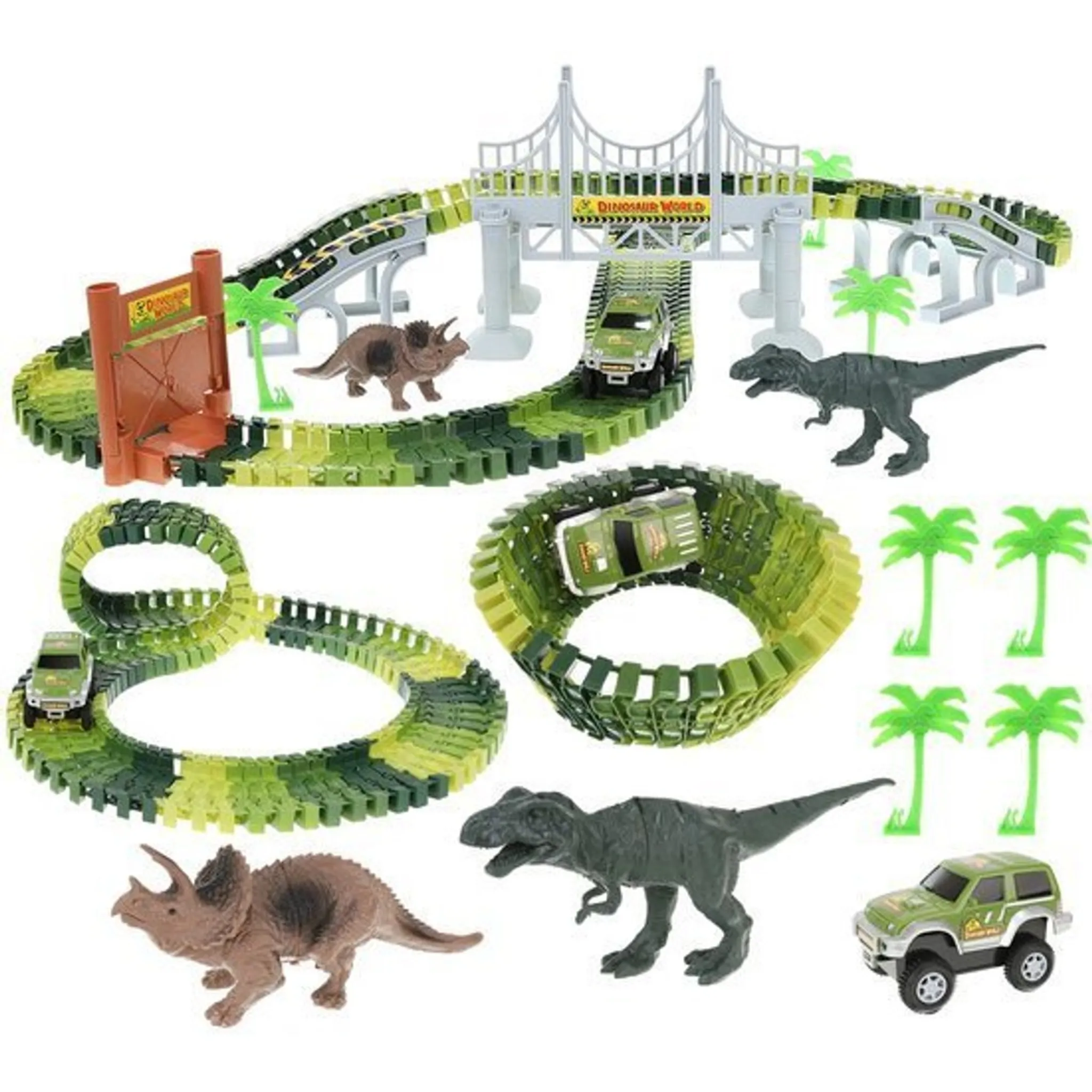 Jurassic World Rennbahn Set mit Auto und Dinosaurier Spielzeug