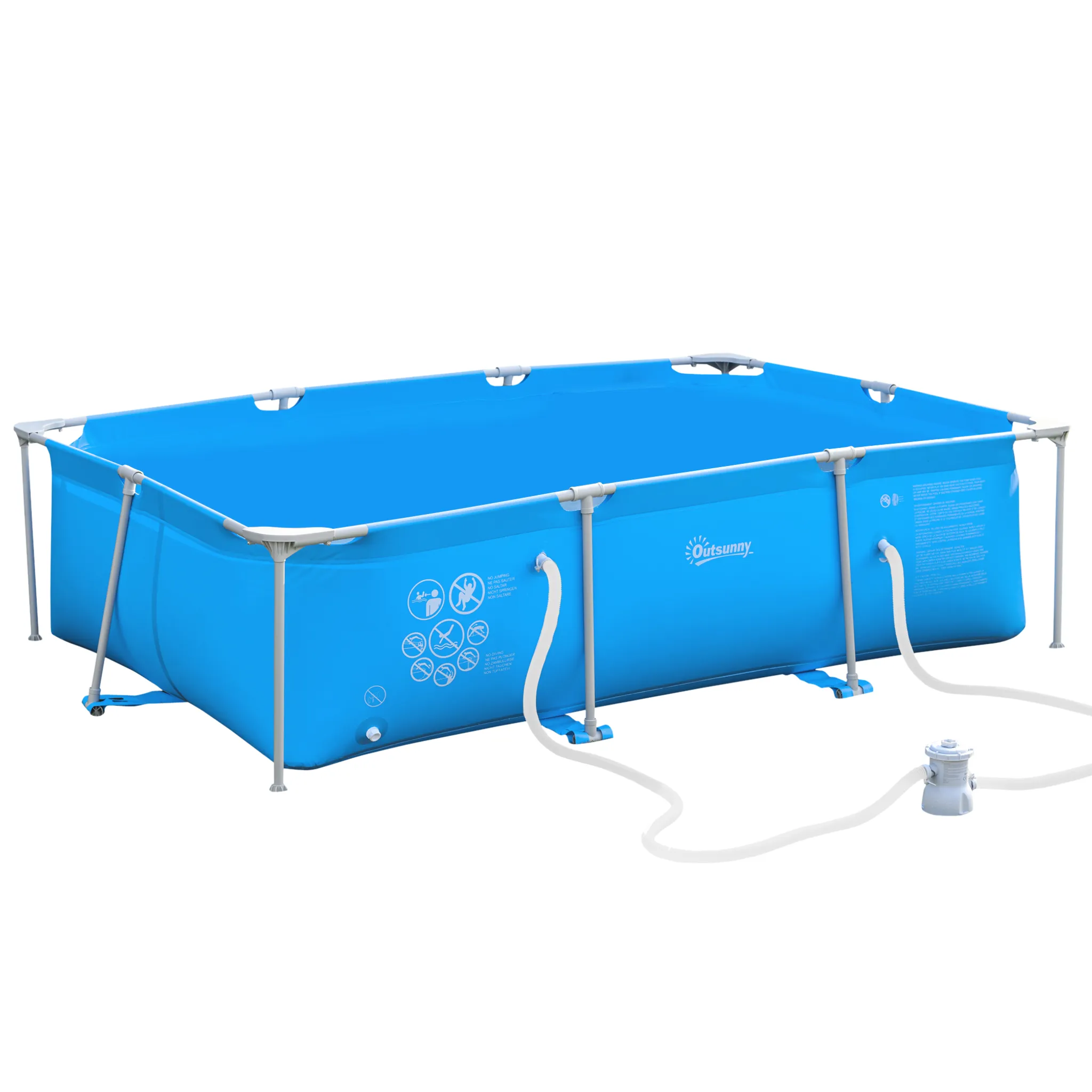 Outsunny Rahmenpool mit Schlauch Draht Swimmingpool Schwimmbad PVC Stahl  Blau