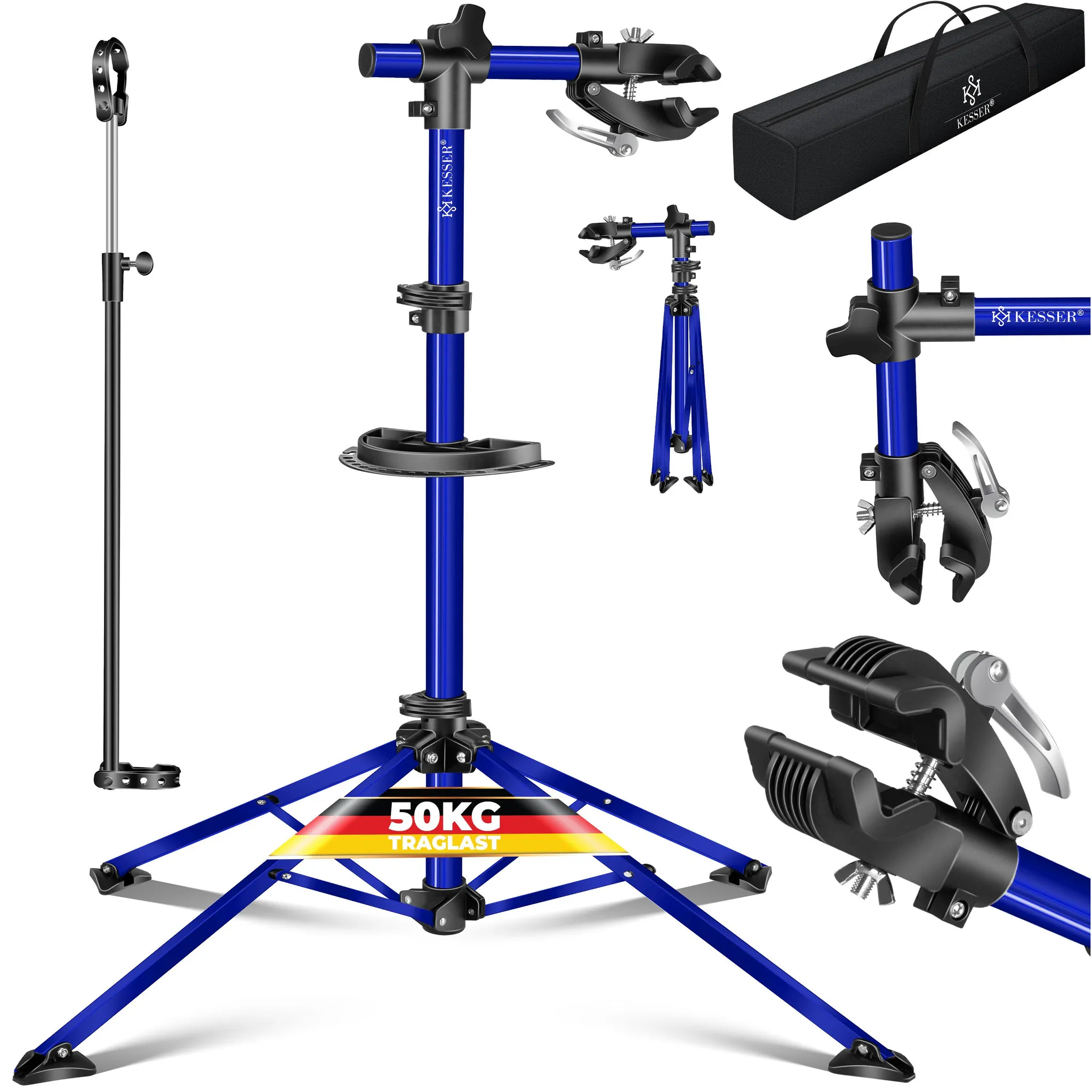 Pied D’atelier Pour Vélo Relaxdays – Hauteur Ajustable, Pince 25-40mm, Charge 30kg, Plateau Outils