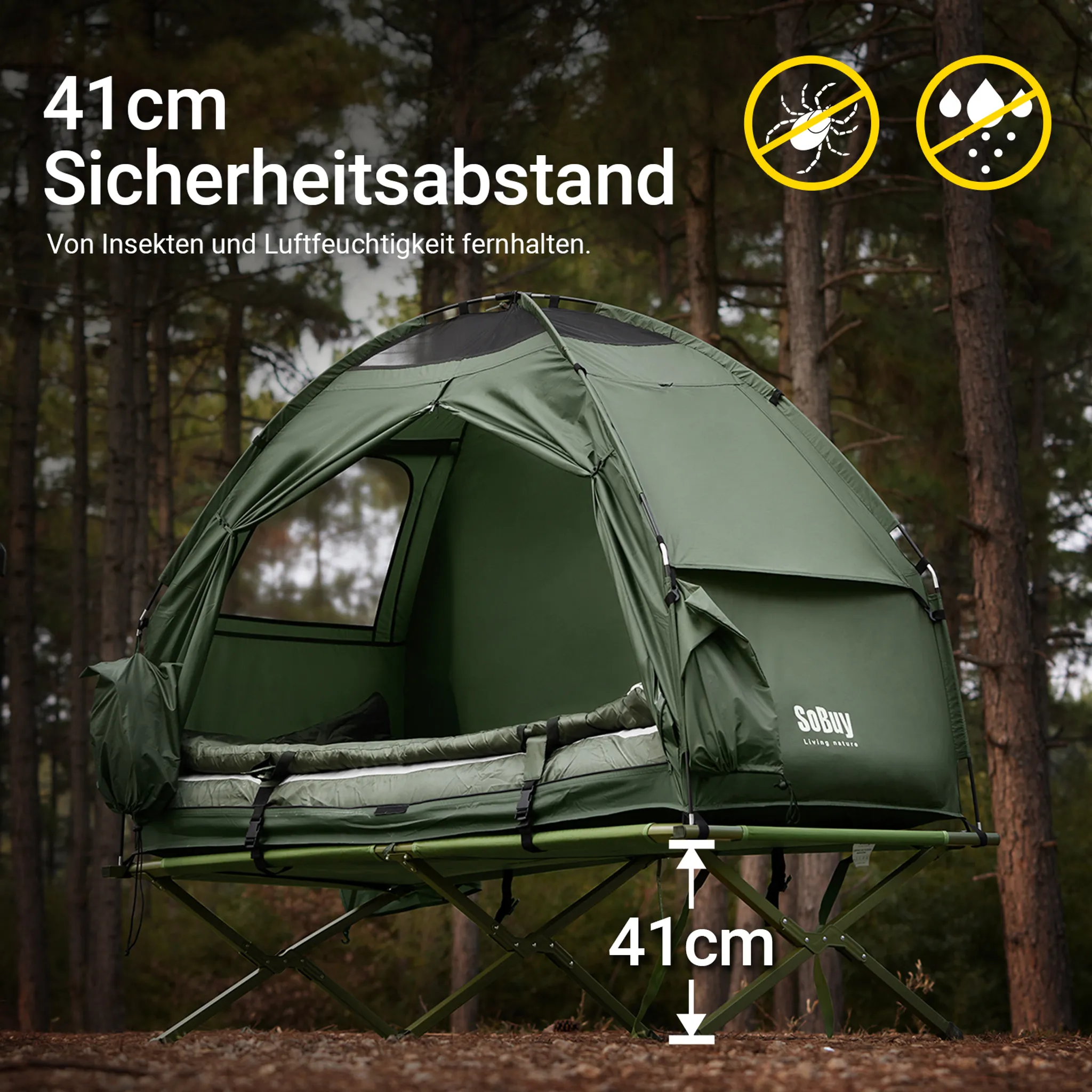 Safstar 5 In 1 Zeltbett – Campingbett Mit Luftmatratze, Schlafsack & Vorzelt – Erhöht Bis 330 Kg