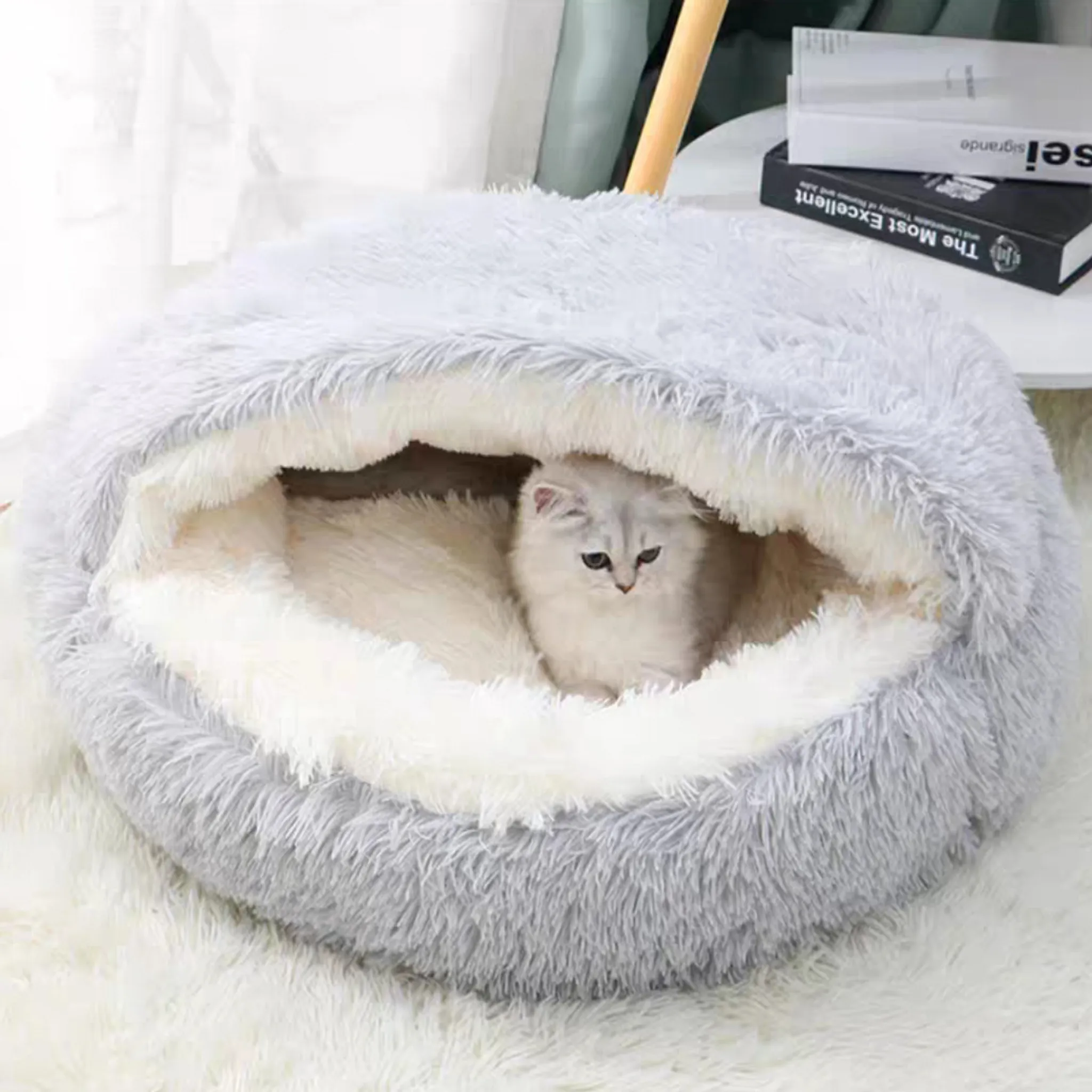 Haustierhöhle 64 Cm – Warmer Schlafsack Für Katzen & Kleine Hunde – Abnehmbar, Waschbar, Kuschelig – Braun