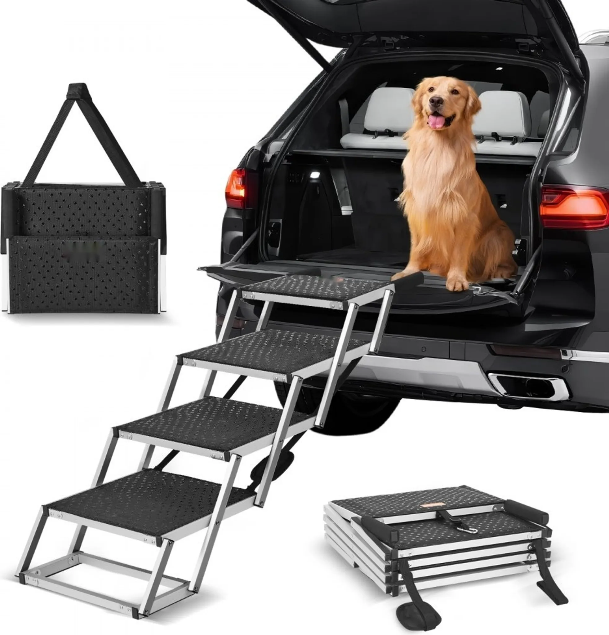 Rampa Pieghevole Per Cani Portatile | 60 Kg Di Portata, Per Auto E SUV | Gradini Antiscivolo Per Animali Grandi E Piccoli