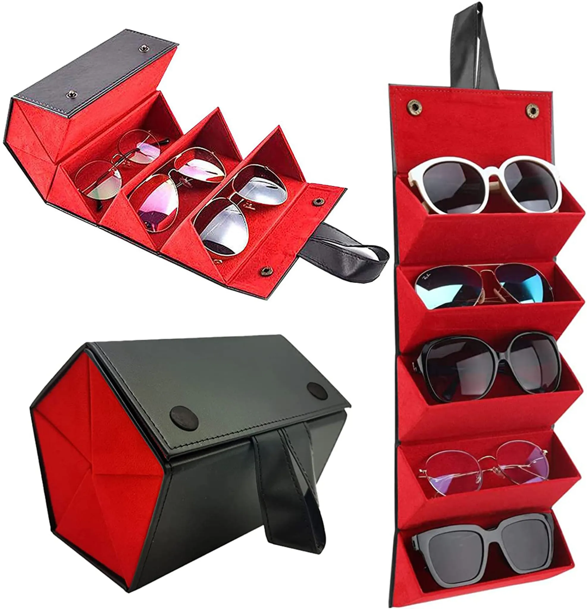 Sonnenbrillen Aufbewahrung, Brillenetui,Brillenorganizer, 5 Fächer Leder  Faltbare Sonnenbrillenbox Brillenbox für Mehrer Brillen Brillenaufbewahrung