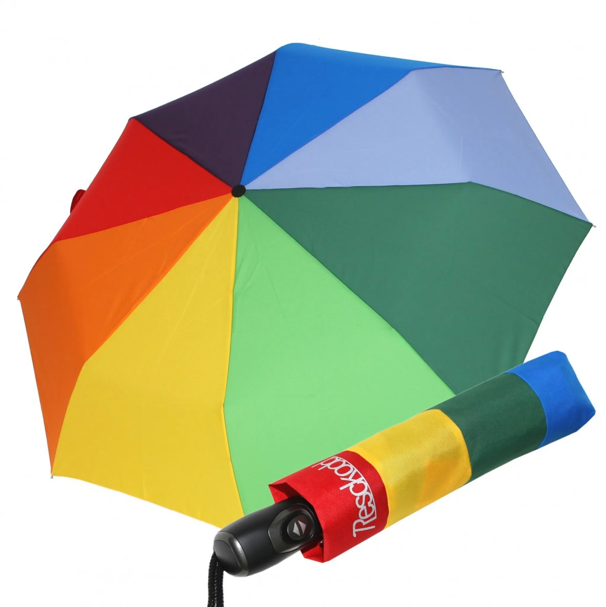 Mini Regenschirm regenbogenfarben bunt zusammenfaltbar praktisch Taschengröße 