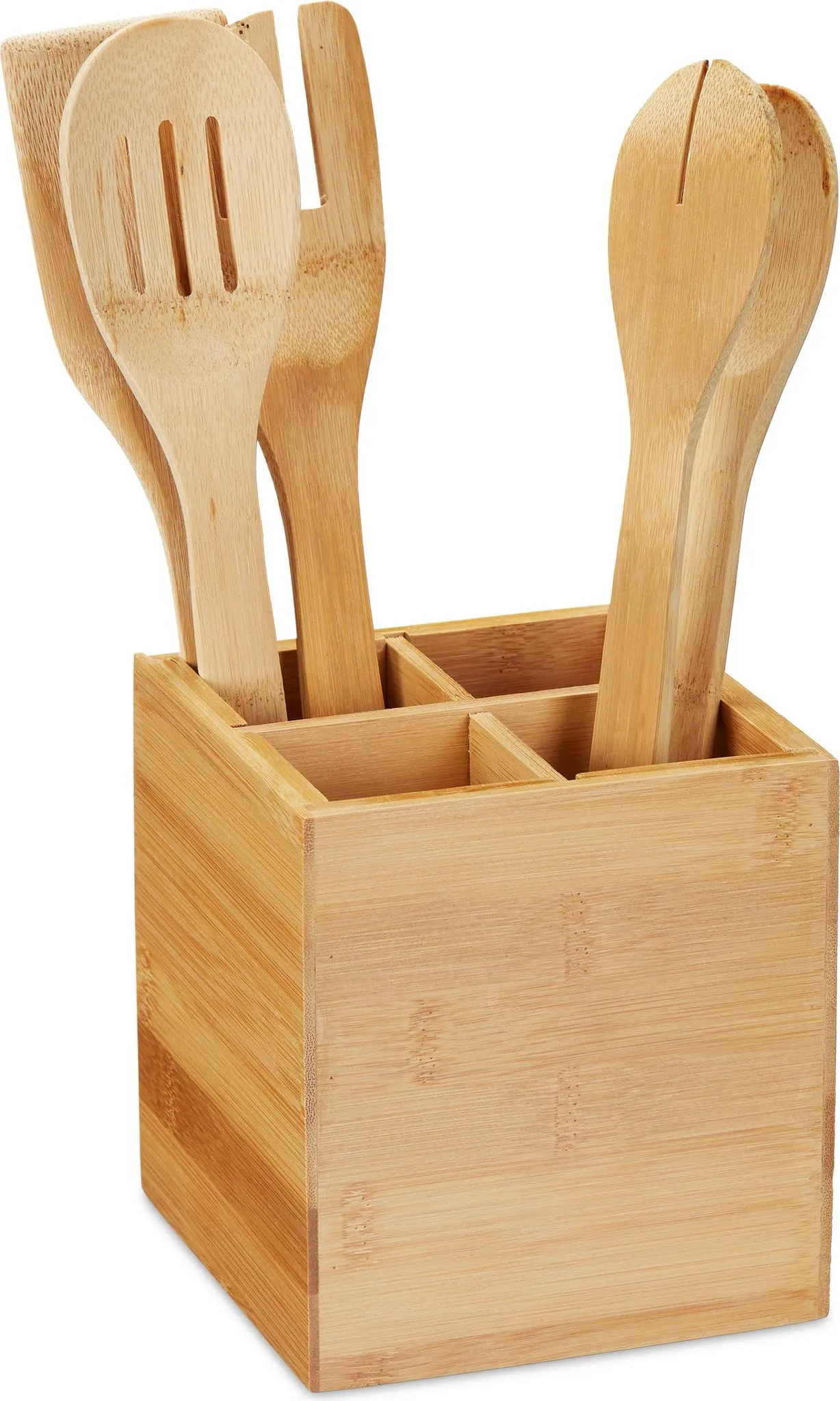 Compartiment à couverts en bambou avec 5 rangements séparés