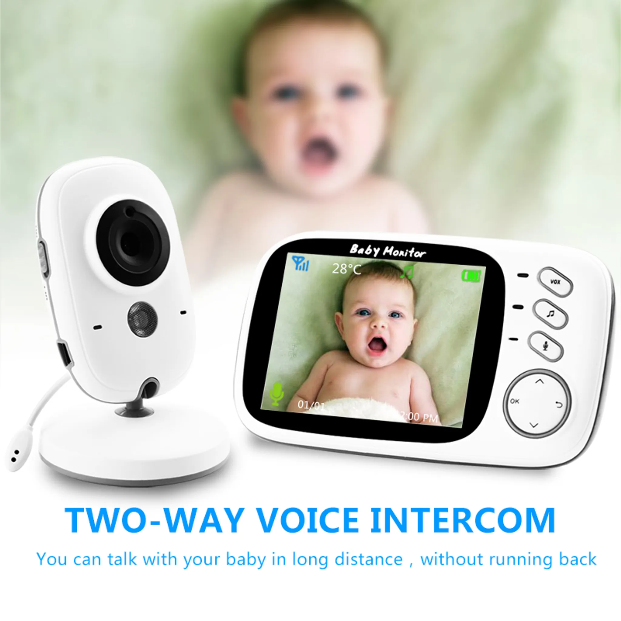 Boifun Babyphone mit Kamera Kabellos und 3,2 Zoll LCD VOX  Temperaturüberwachung