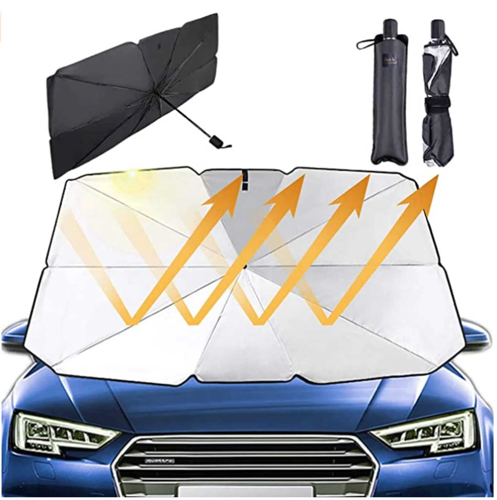 Einfache Lagerung für die meisten Autos und SUV 140*79cm Auto Sonnenschirm Block Wärme UV Verstellbarer Auto Sonnenschutz für Frontscheiben 