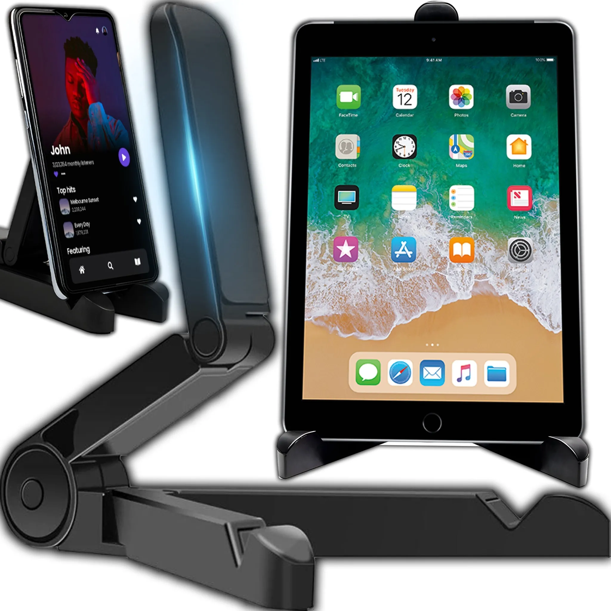 2er Pack Handy-Halterung Faltbar - Verstellbar, Für Smartphones 4-8 Zoll, Mit Rutschfestem Silikon, Schwarz & Weiß