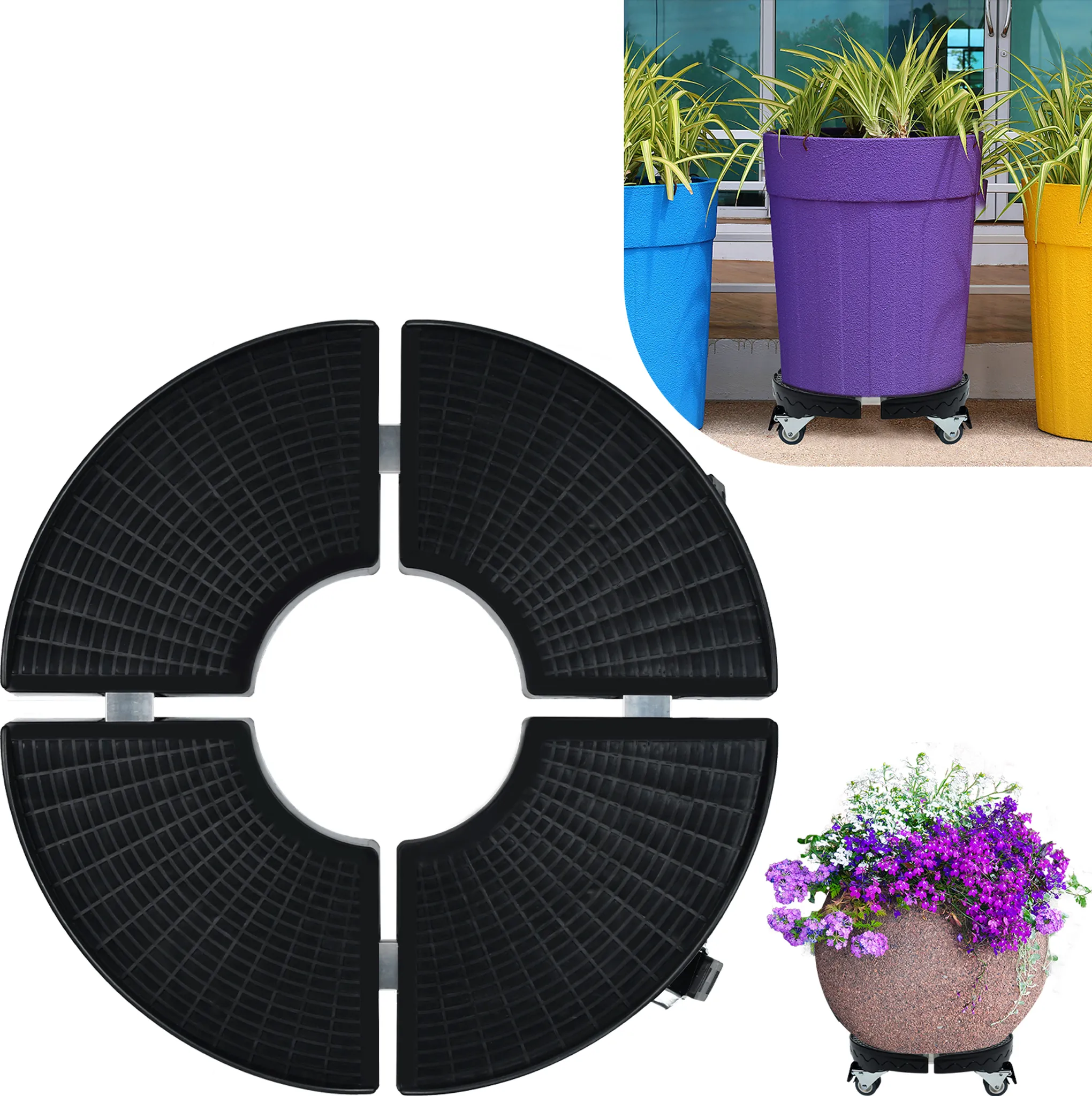 Myuilor Blumentopf-Untersetzer Mit Rädern – 22,9 Cm Schwarz, Rollbarer Pflanzwagen Für Schwere Töpfe – Tragkraft 10 Kg, 360° Lenkbar