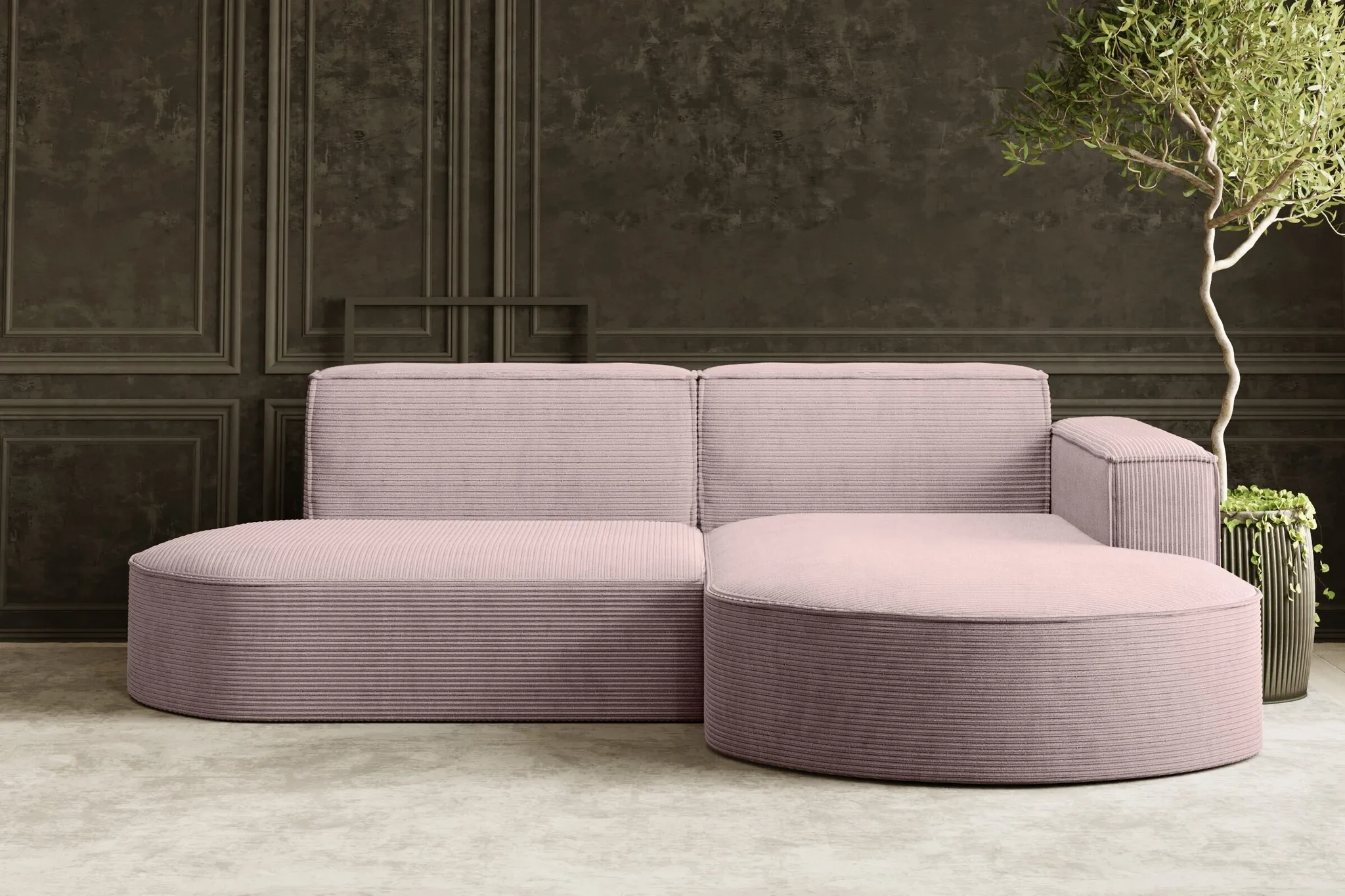 Kaiser Möbel Ecksofa Designer MODENA STUDIO stoff Dicker cord Poso Rosa  Rechts