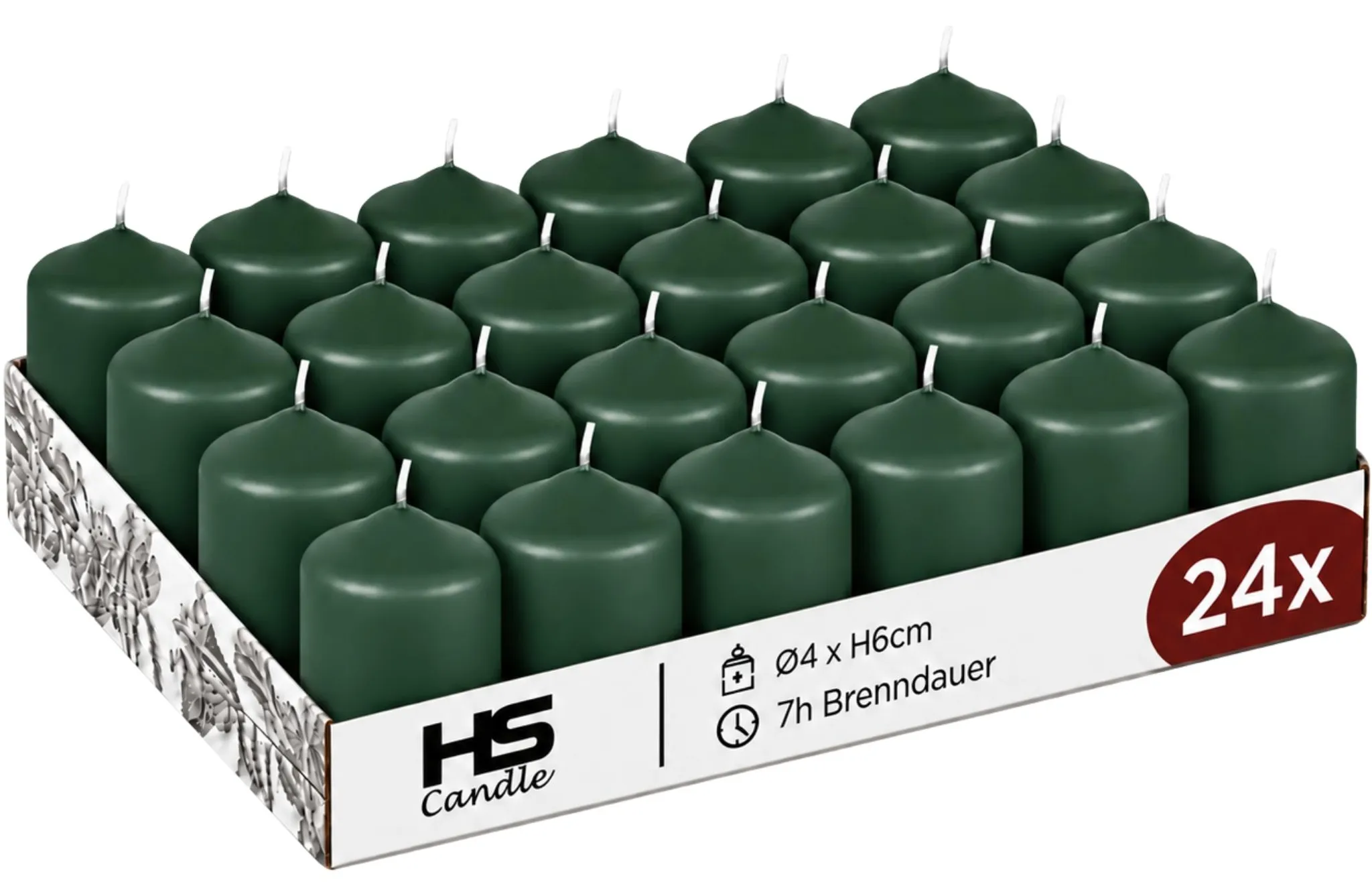 HS Candle Stumpenkerzen Dunkelgrün Ø4xH6 cm 24er-Pack