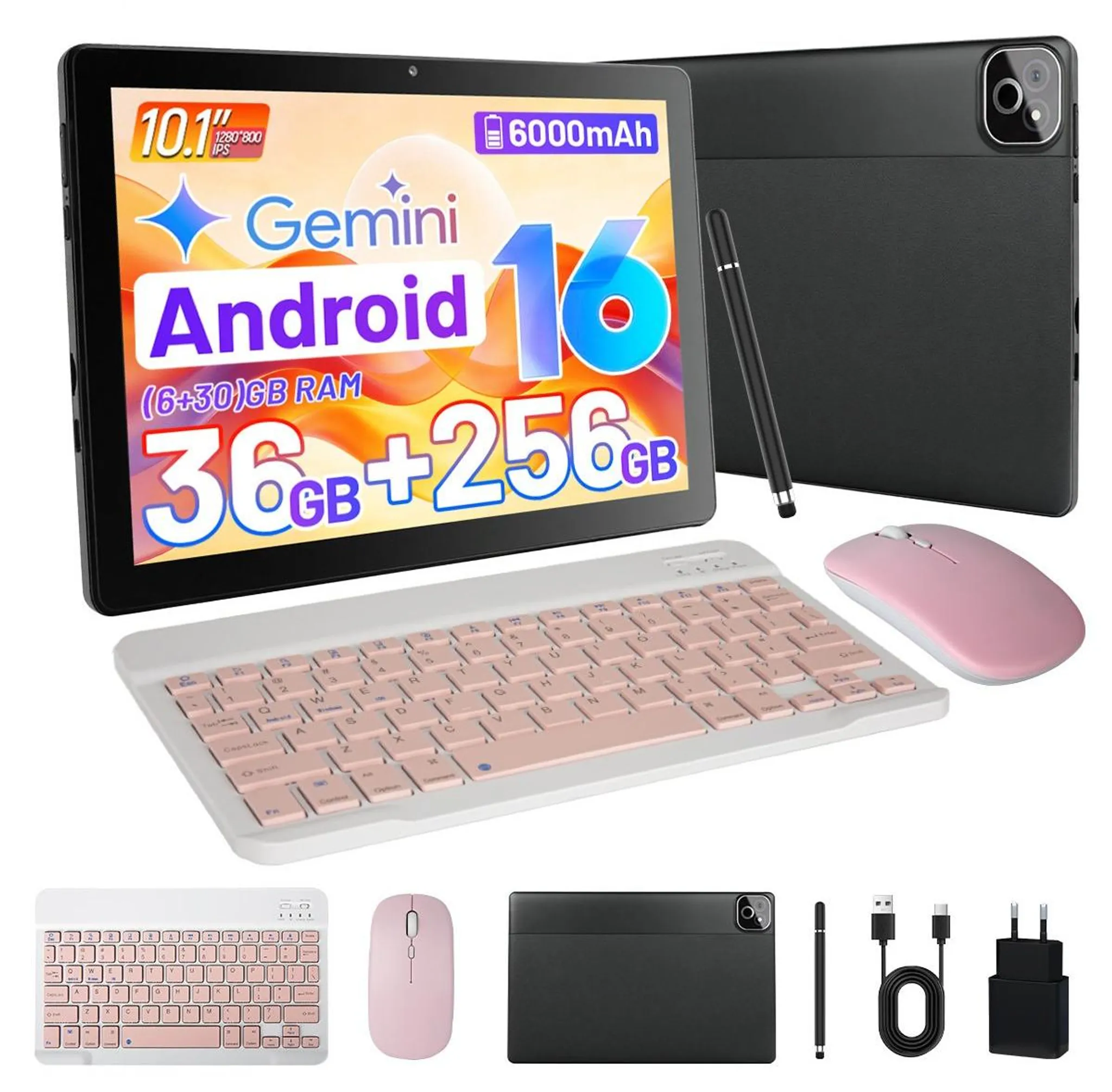Tablette Tactile 10 Pouces Avec 36Go De RAM, 128Go De Stockage (extensible à 2To), WiFi 5G, Processeur Octa-core, Compatible Widevine L1, Intelligence Gemini, Android 15, Appareils Photo 8MP+5MP, Batterie 8000mAh, Et Tout Le Kit : Clavier, écouteurs, Souris, Housse, Stylet