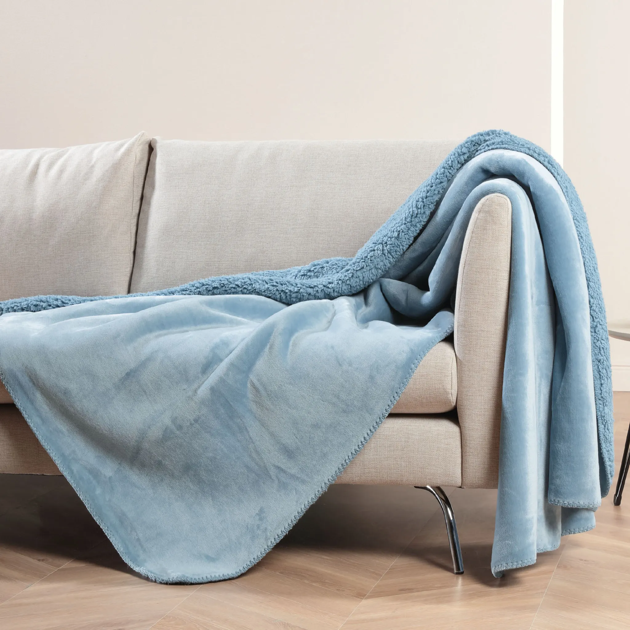 Kuscheldecke 150x200 Cm – Flanell-Sherpa Mischung, Ultraweich, In 9 Farben (z.B. Blau)