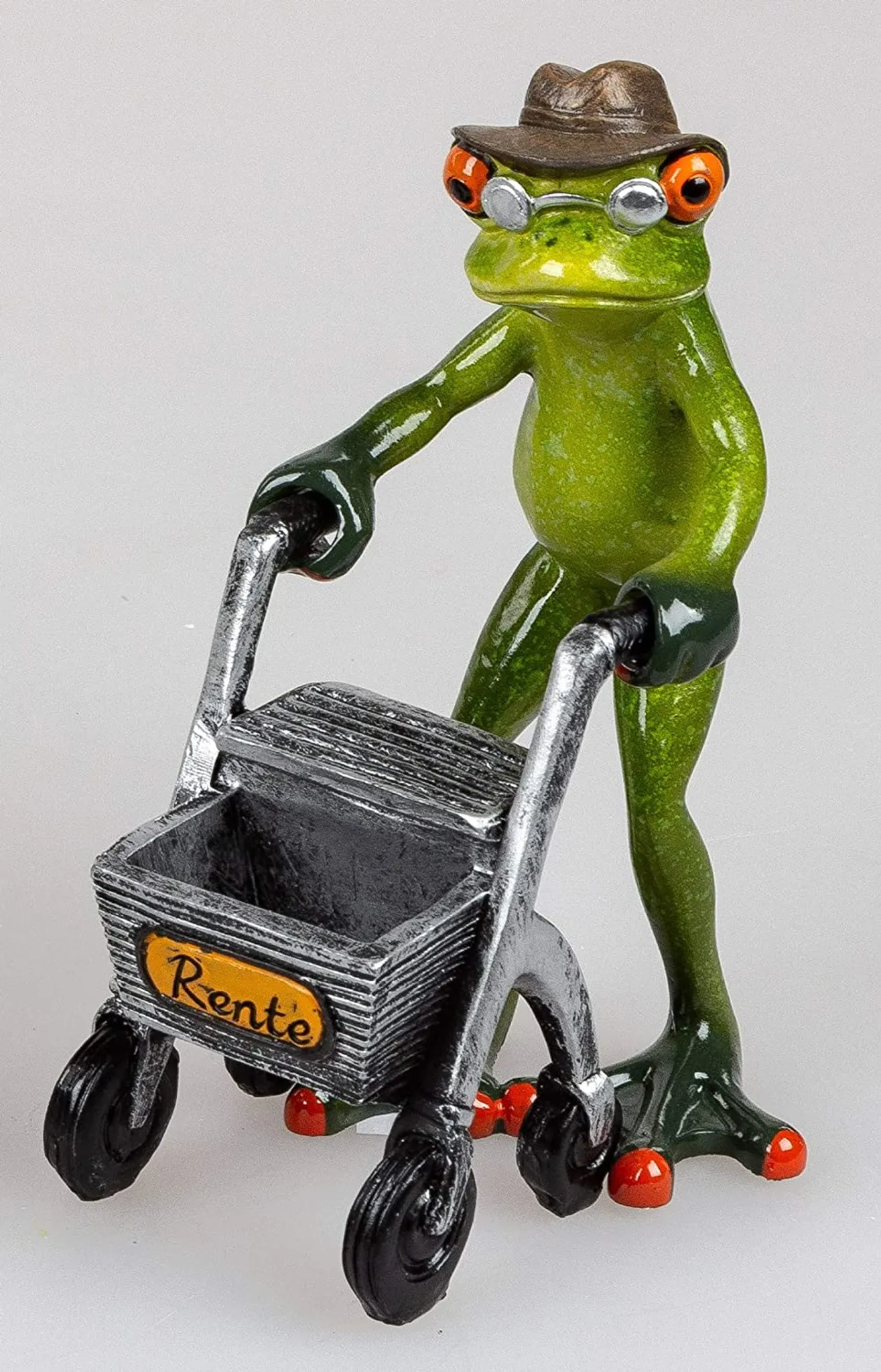 Deko Frosch mit Rollator, Dekofigur Frosch