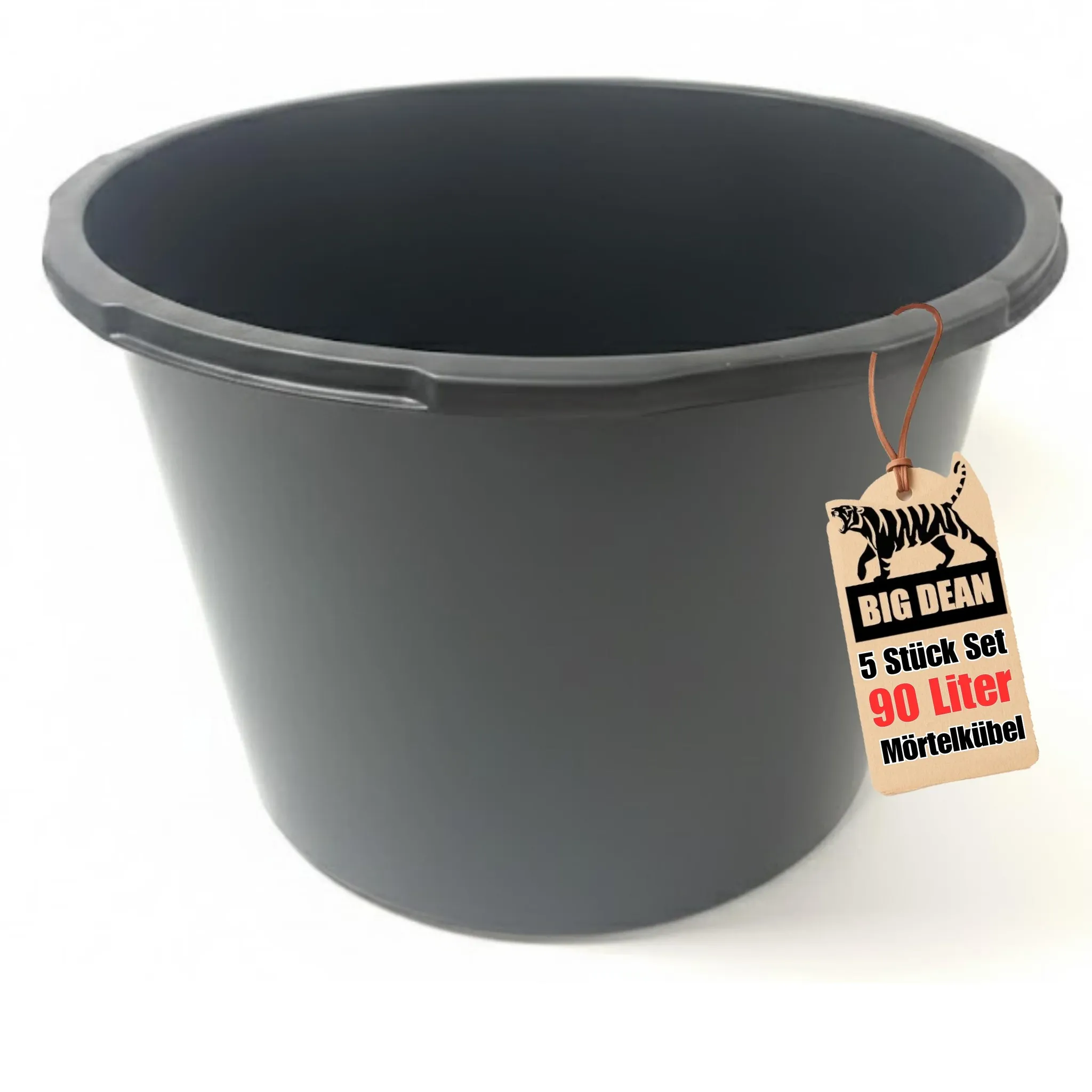 5 Stück BigDean Mörtelkübel 90 Liter, Schwarz, Kunststoff