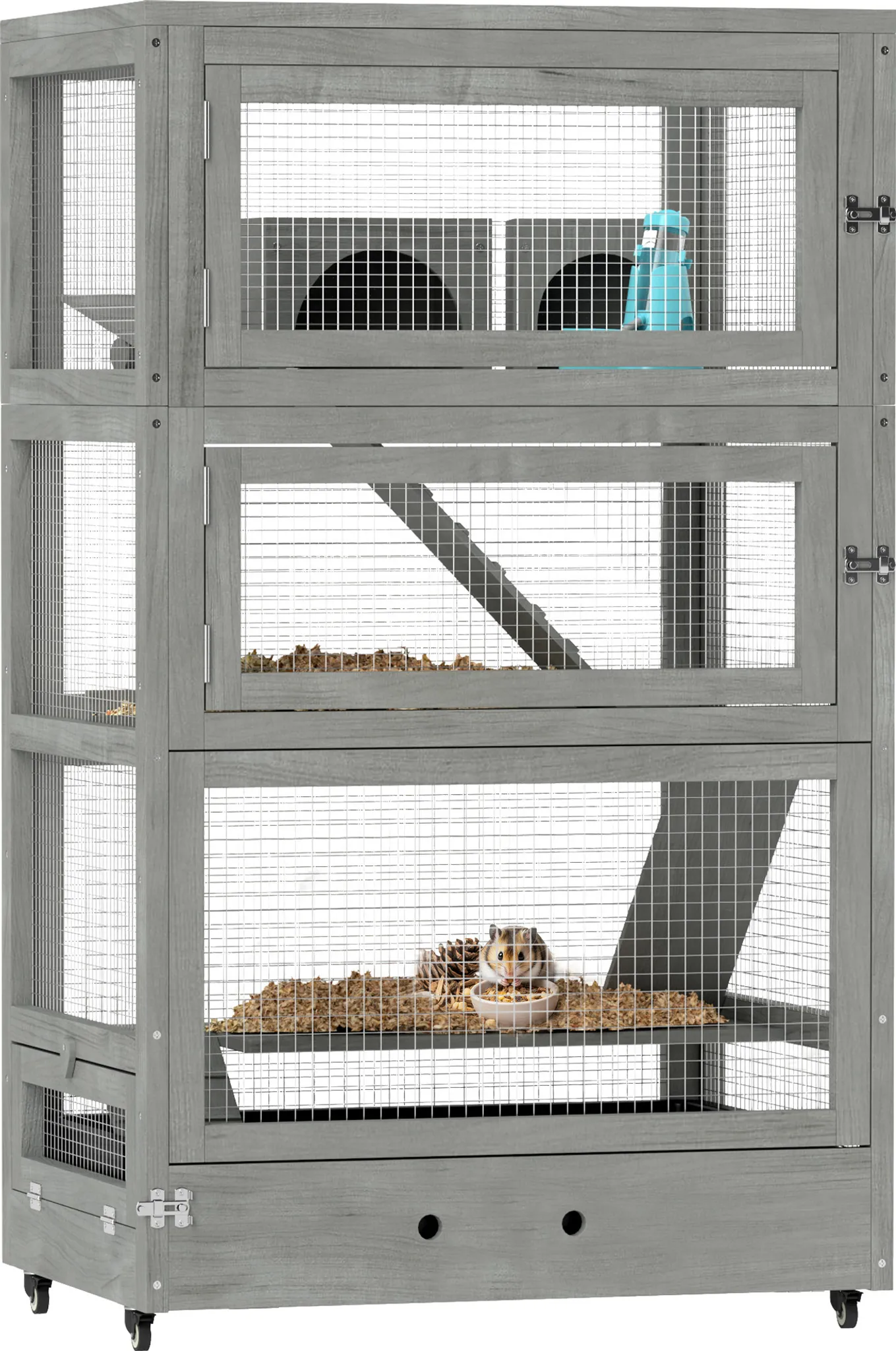 PawHut Hamsterkäfig 4 Etagen Mit Tunnel, Rad & Zubehör – 46x30x58 Cm, Grün