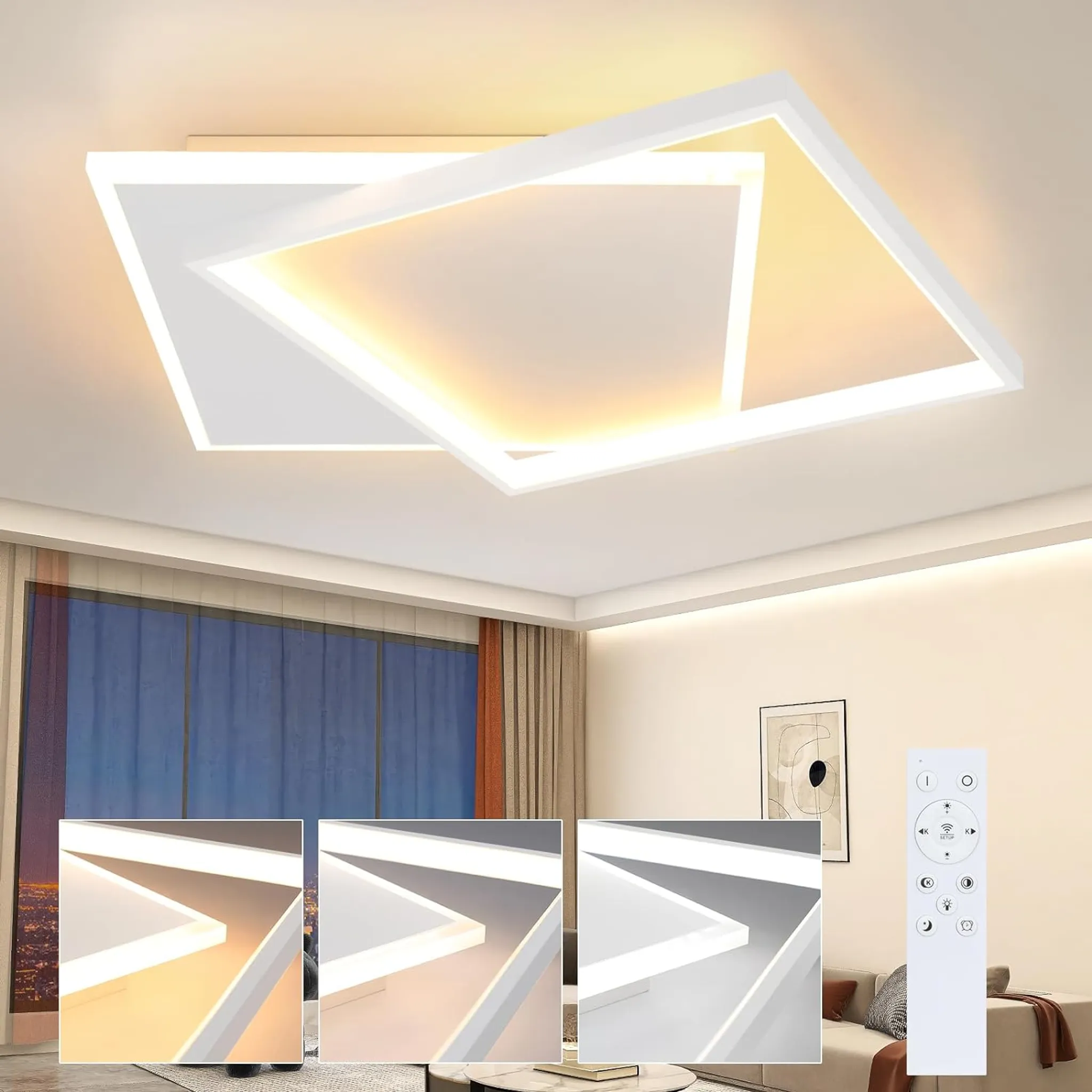ZMH LED Deckenleuchte Wohnzimmer Dimmbar Weiß
