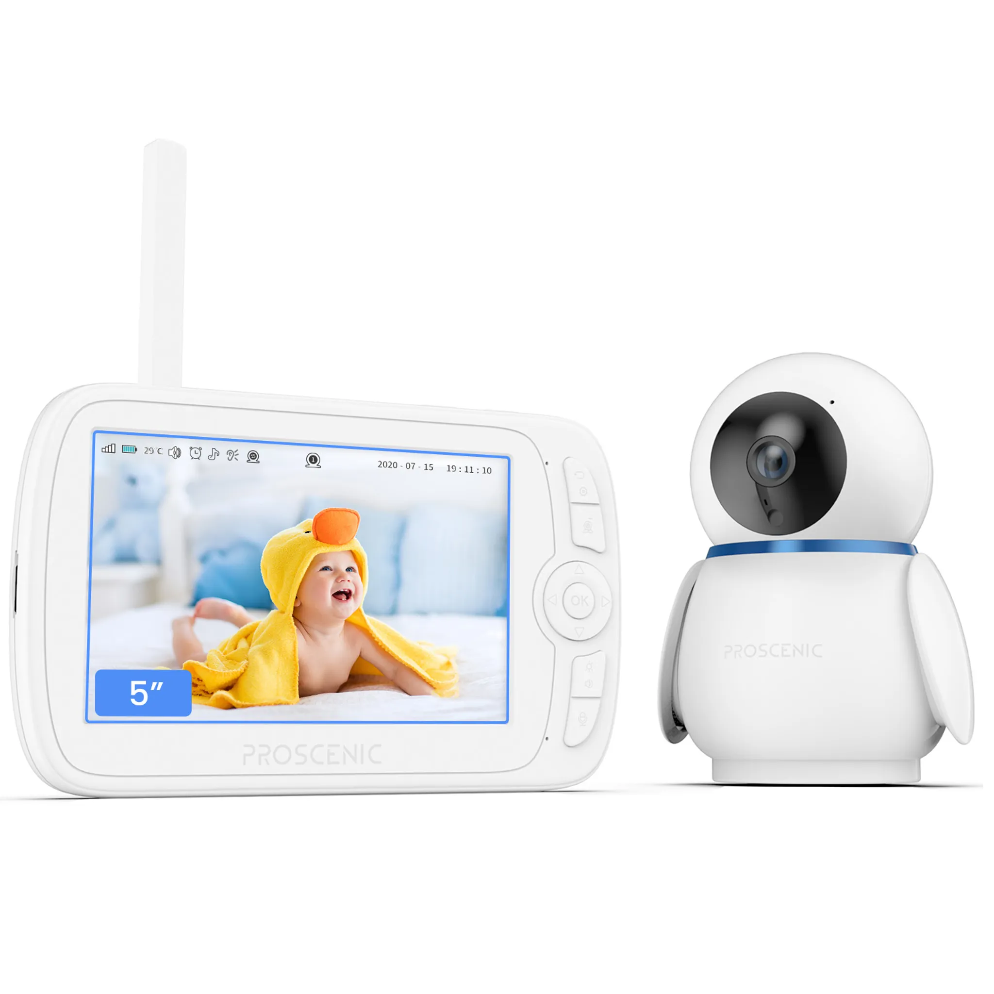 BOIFUN 5 Babyphone mit Kamera Drahtlose 1080P PTZ 355° Baby