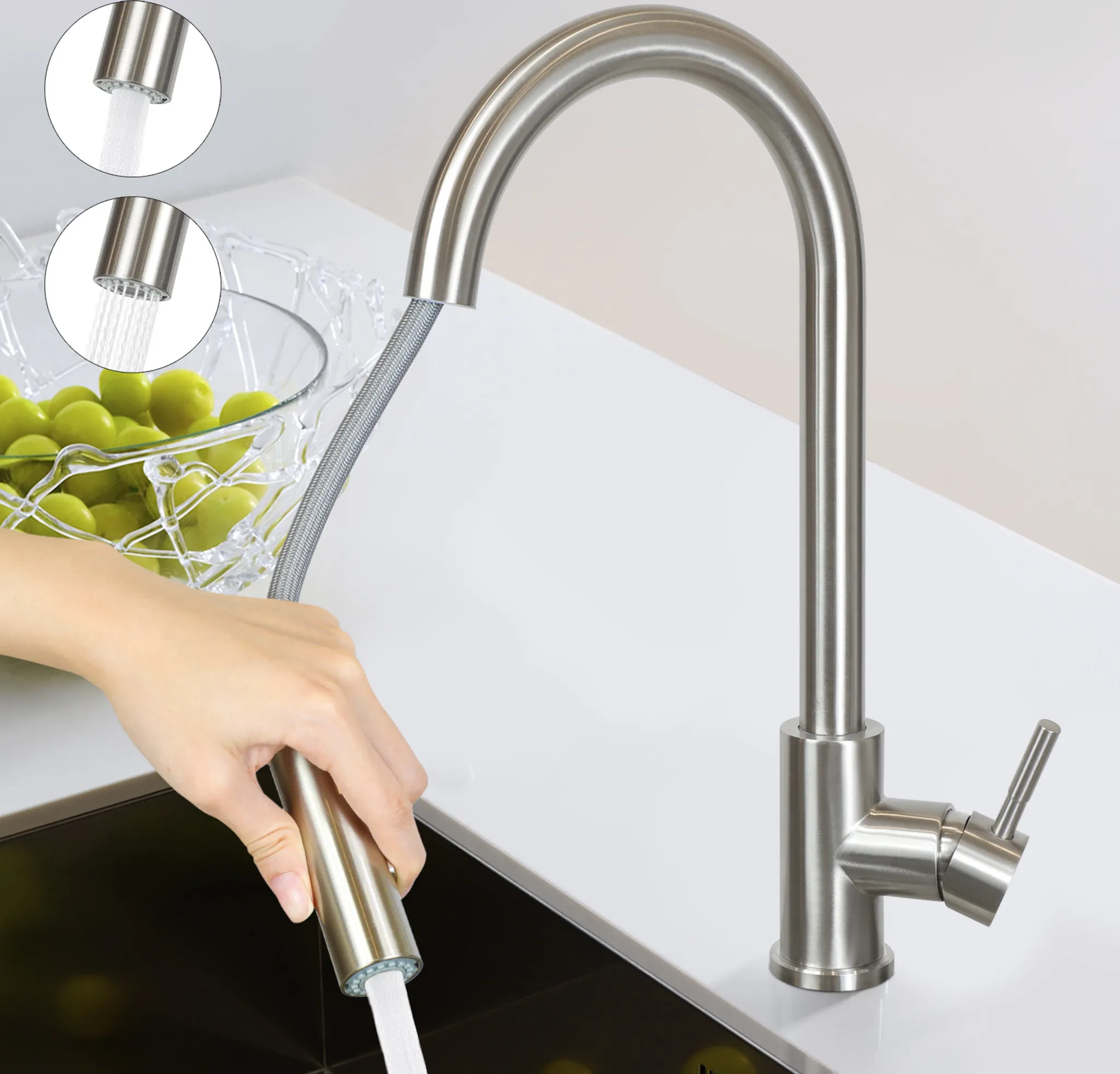 BCENG Küchenarmatur Chrom - 360° Drehbarer Einhebelmischer Mit Keramikkartusche