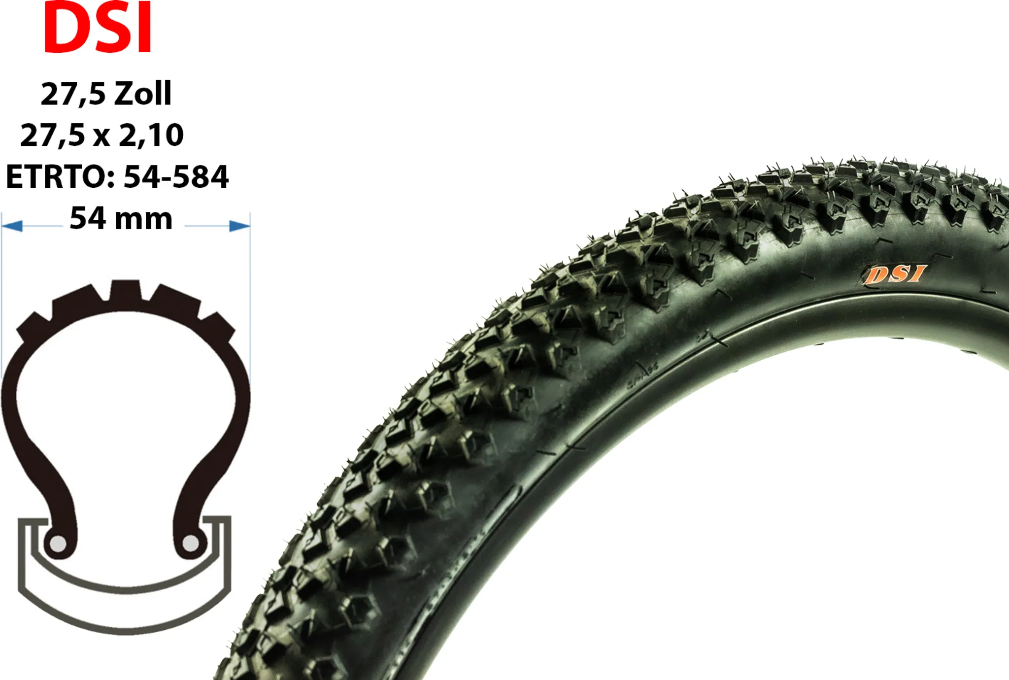 XLC TrailX Fahrradreifen (27,5 Zoll, 54-584, 2.10 Zoll) – Semi-Slick Mit Reflexstreifen, Für Trekking & Alltag