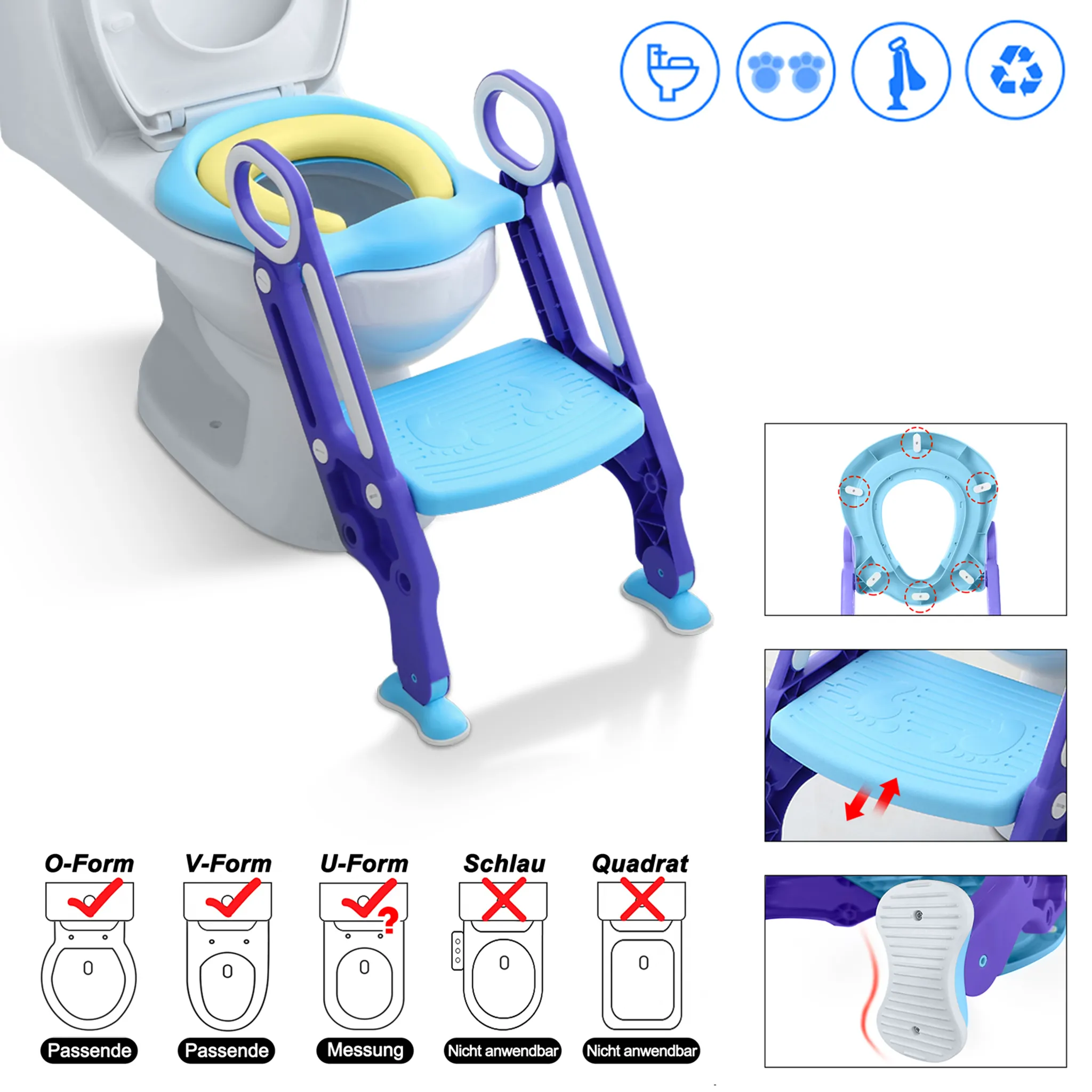 Yakimz Toilettentrainer Töpfchentrainer WC Sitz Baby Toilettenaufsatz mit  Treppe für Kinder