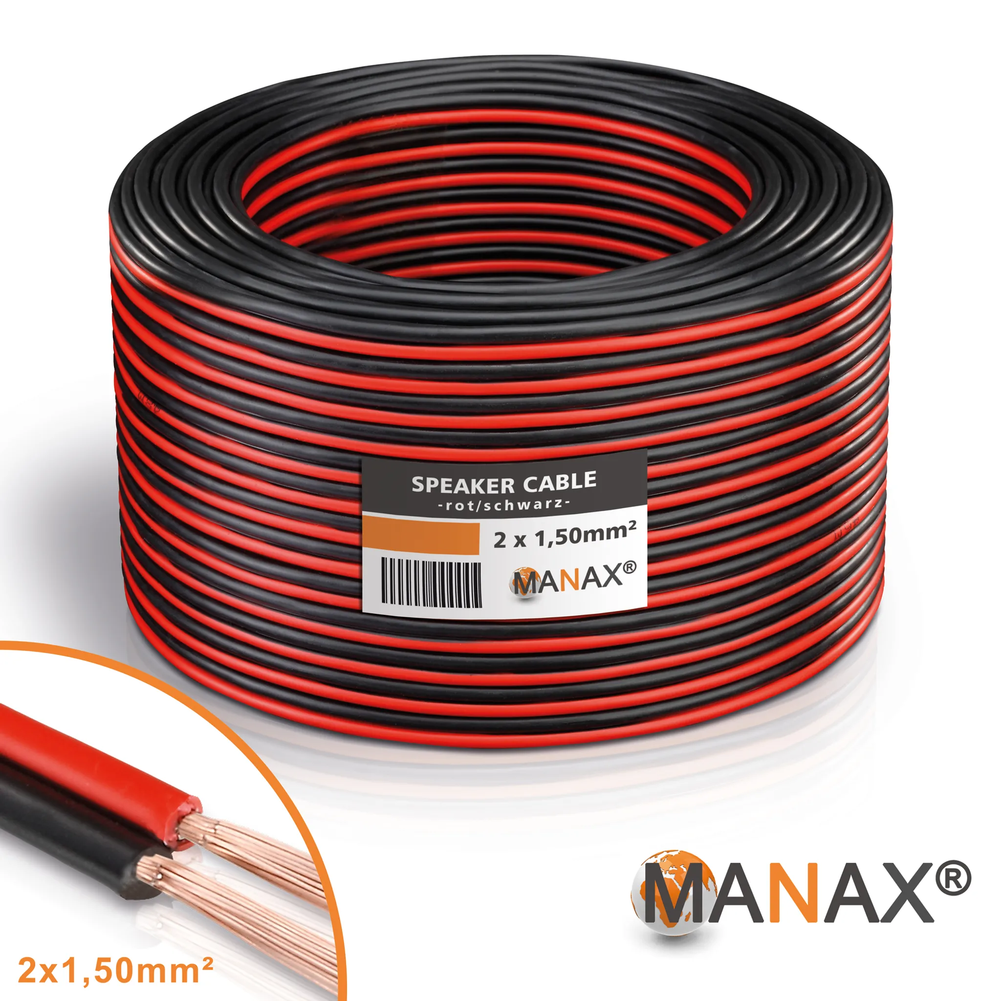 LS-Kabel Flachkabel 2x1,5 mm² schwarz/rot