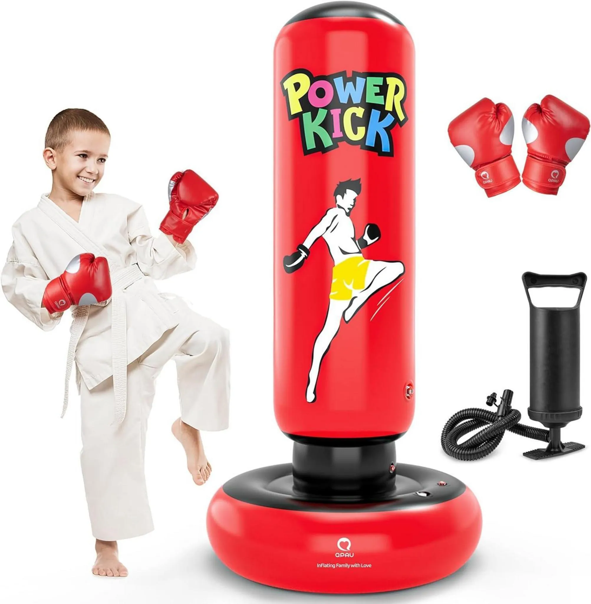 QPAU Sac de boxe pour enfants 168 cm Rouge Karaté