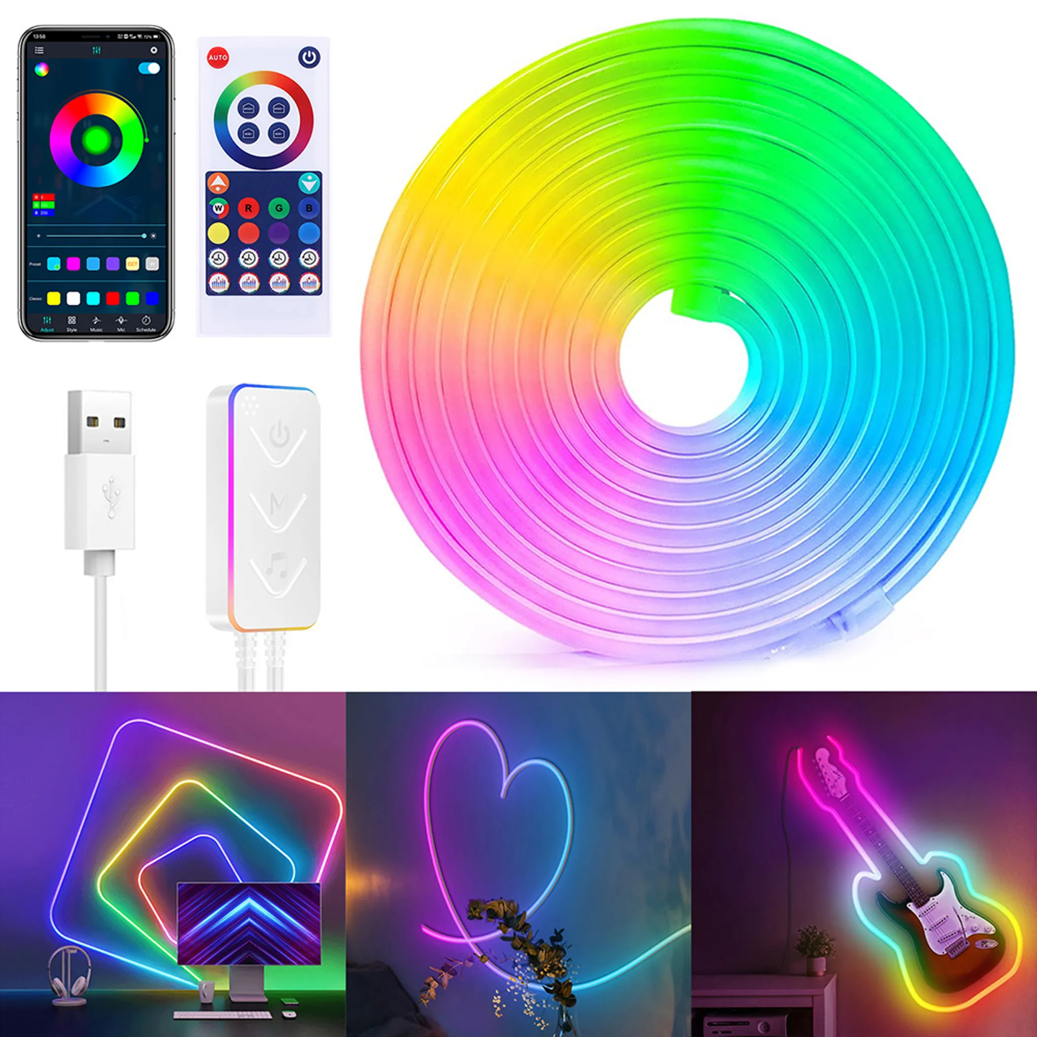 LED-Musik spektrum Rhythmus anzeige RGB Licht elektronische Uhr 12