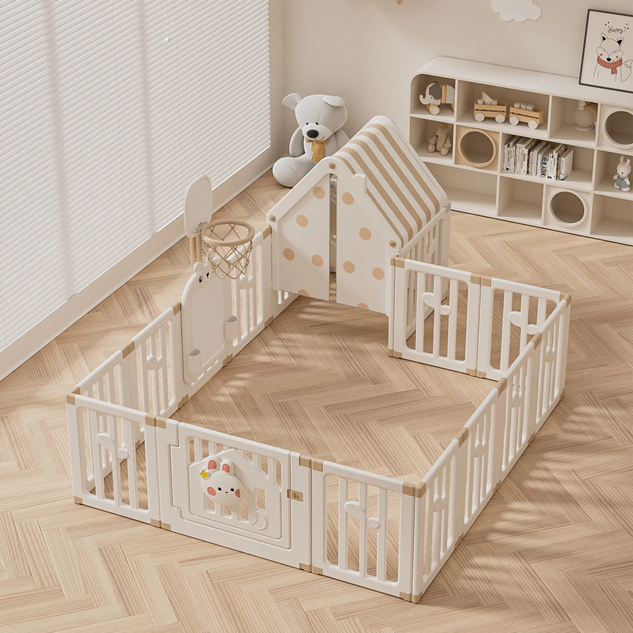 Kakbgee Laufgitter Faltbar - 14-teilig Mit Spielzeug & Sicherheitstor In Gelb