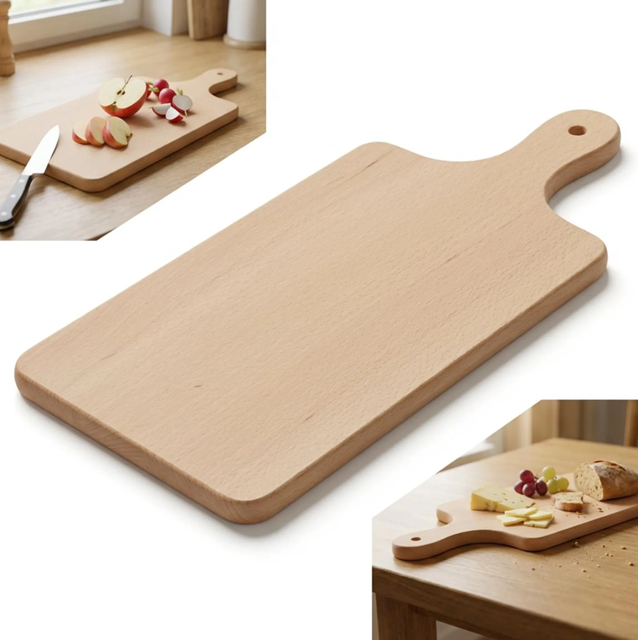 Tagliere In Bambù, Accessorio Da Cucina, Piano Di Taglio XL, 48 X 38 X 1 5 Cm Naturale